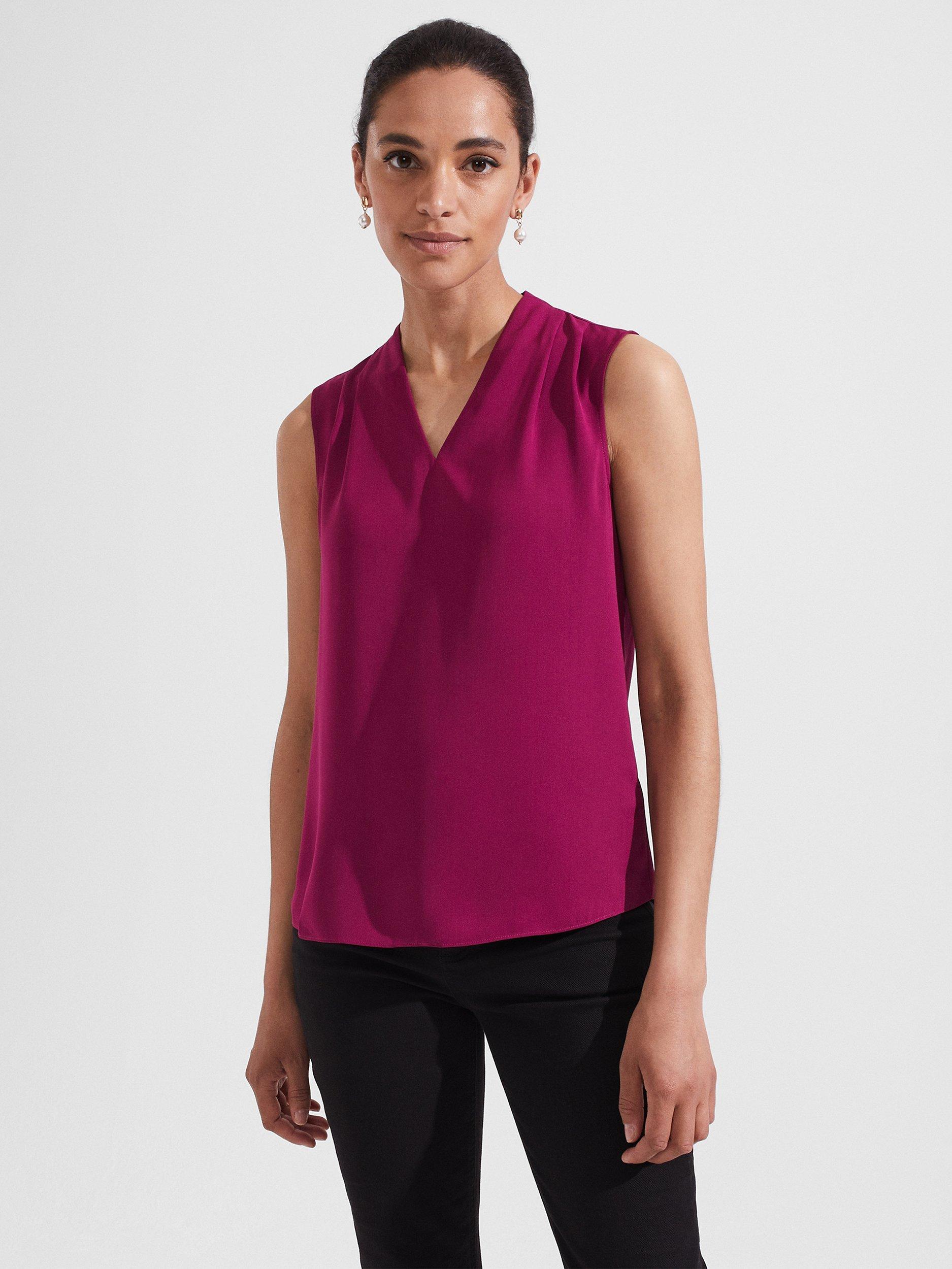 Hobbs Nina Sleeveless Chiffon Blouse, Plum Pink