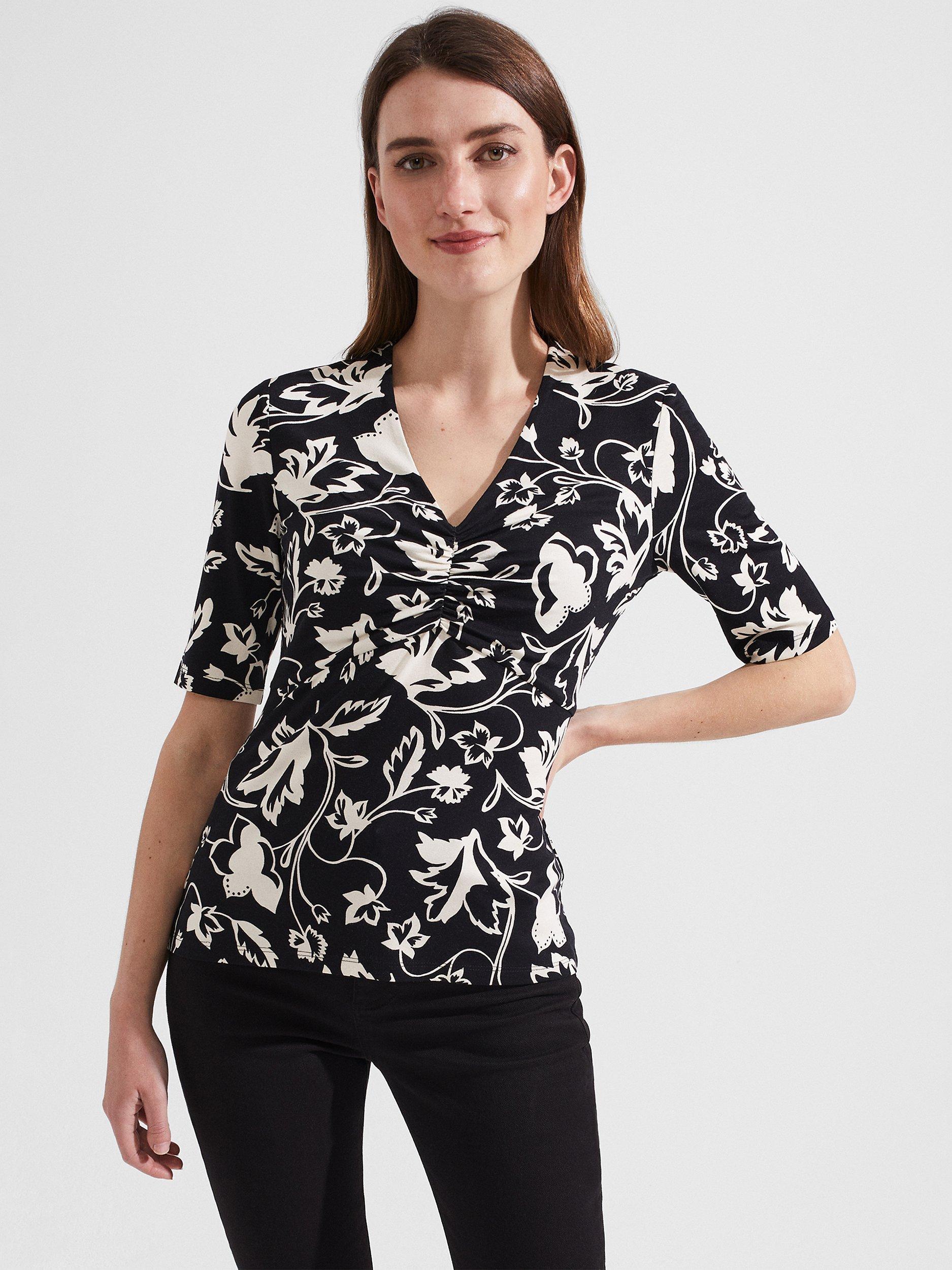 Hobbs Frankie Floral Print Top, Black/Ivory