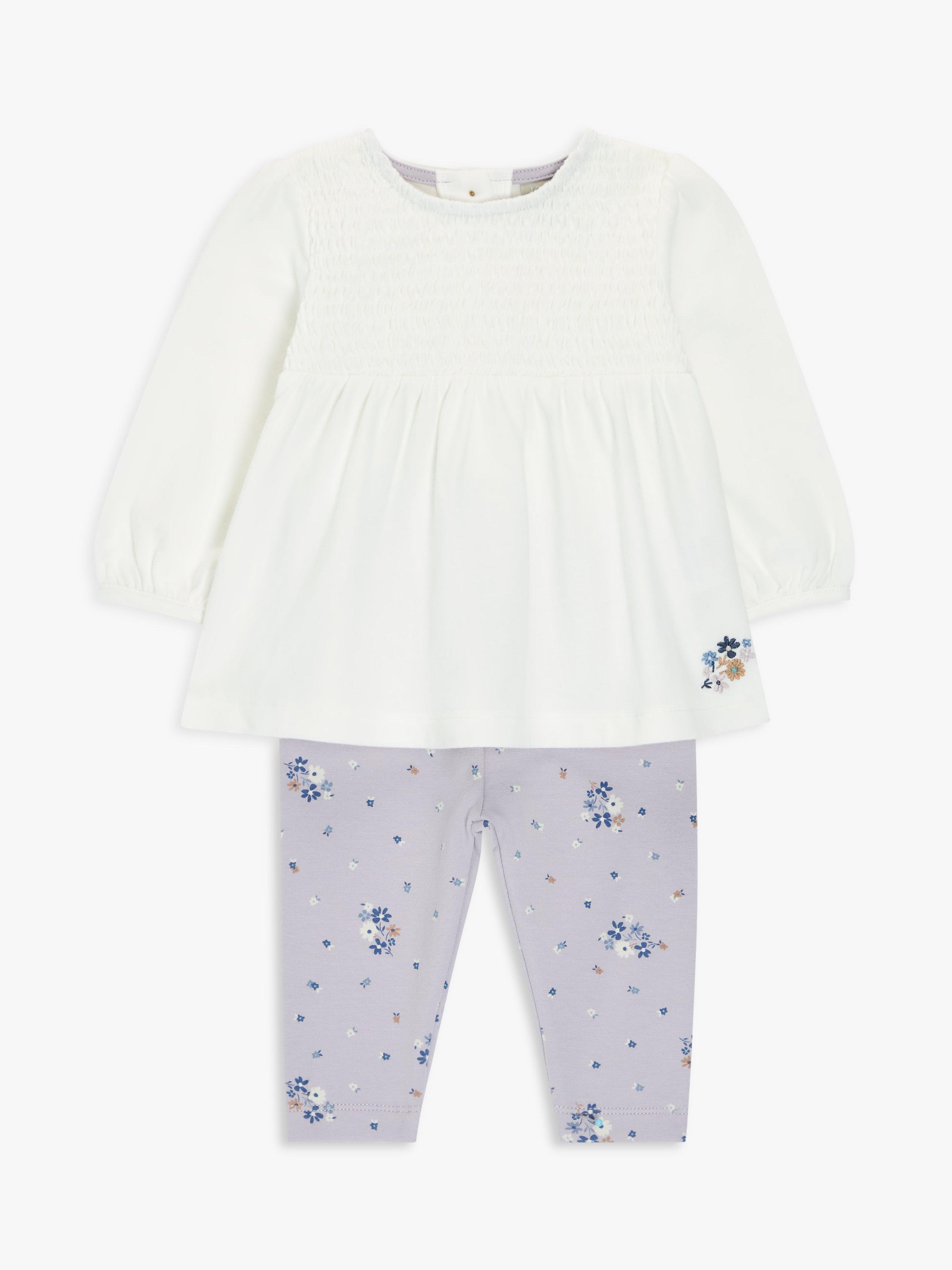 John Lewis Baby Floral Top & Leggings Set, Purple/Multi