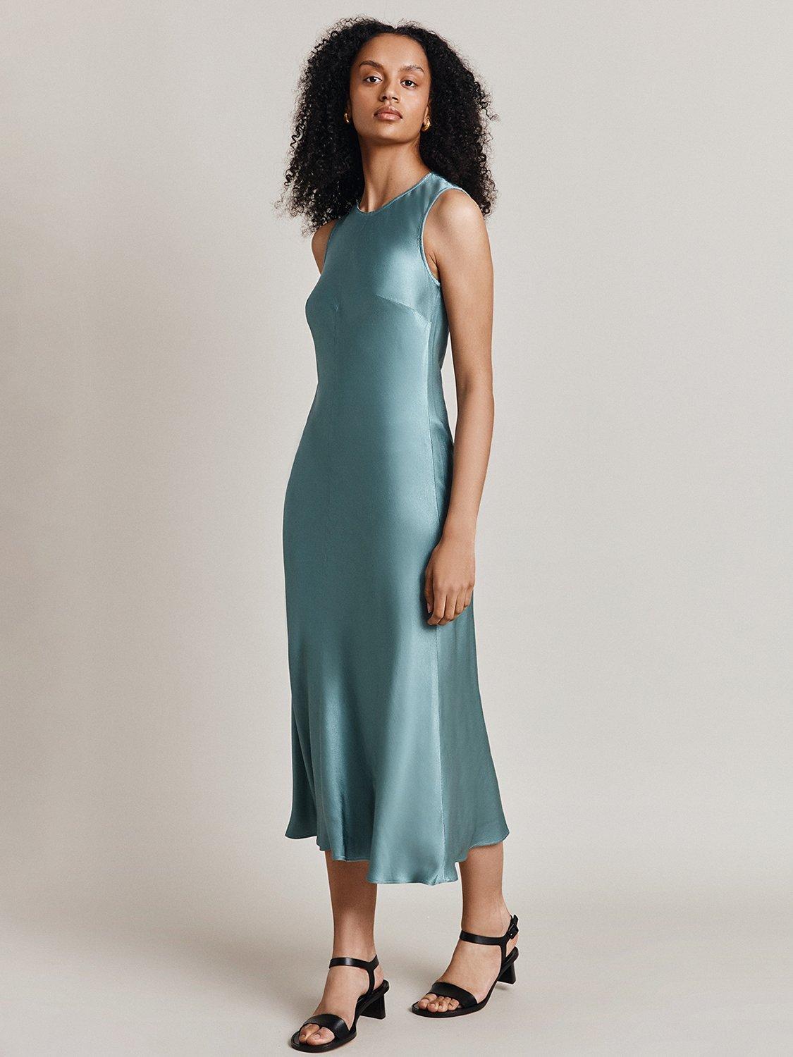 Ghost Steph Satin Midi Dress, Petrol