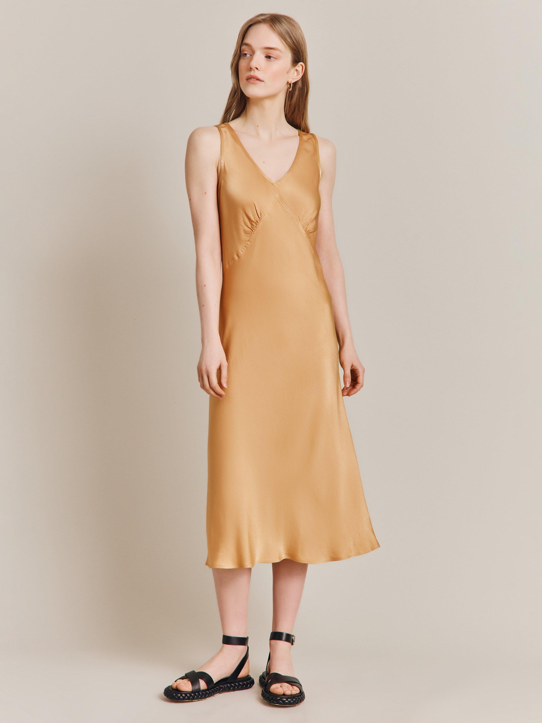 Ghost Summer Bias Cut Satin Slip Dress, Honey