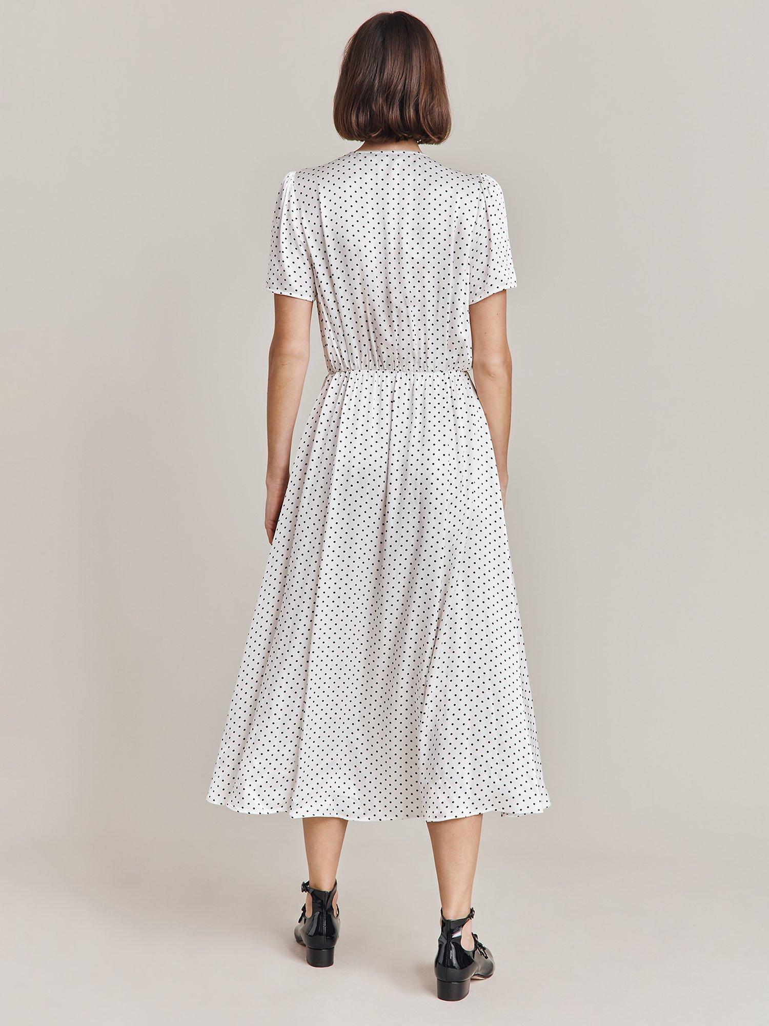Product image 2 of 4, which shows Ghost Hana Polka Dot Print Midi Dress, Ivory/Multi, L