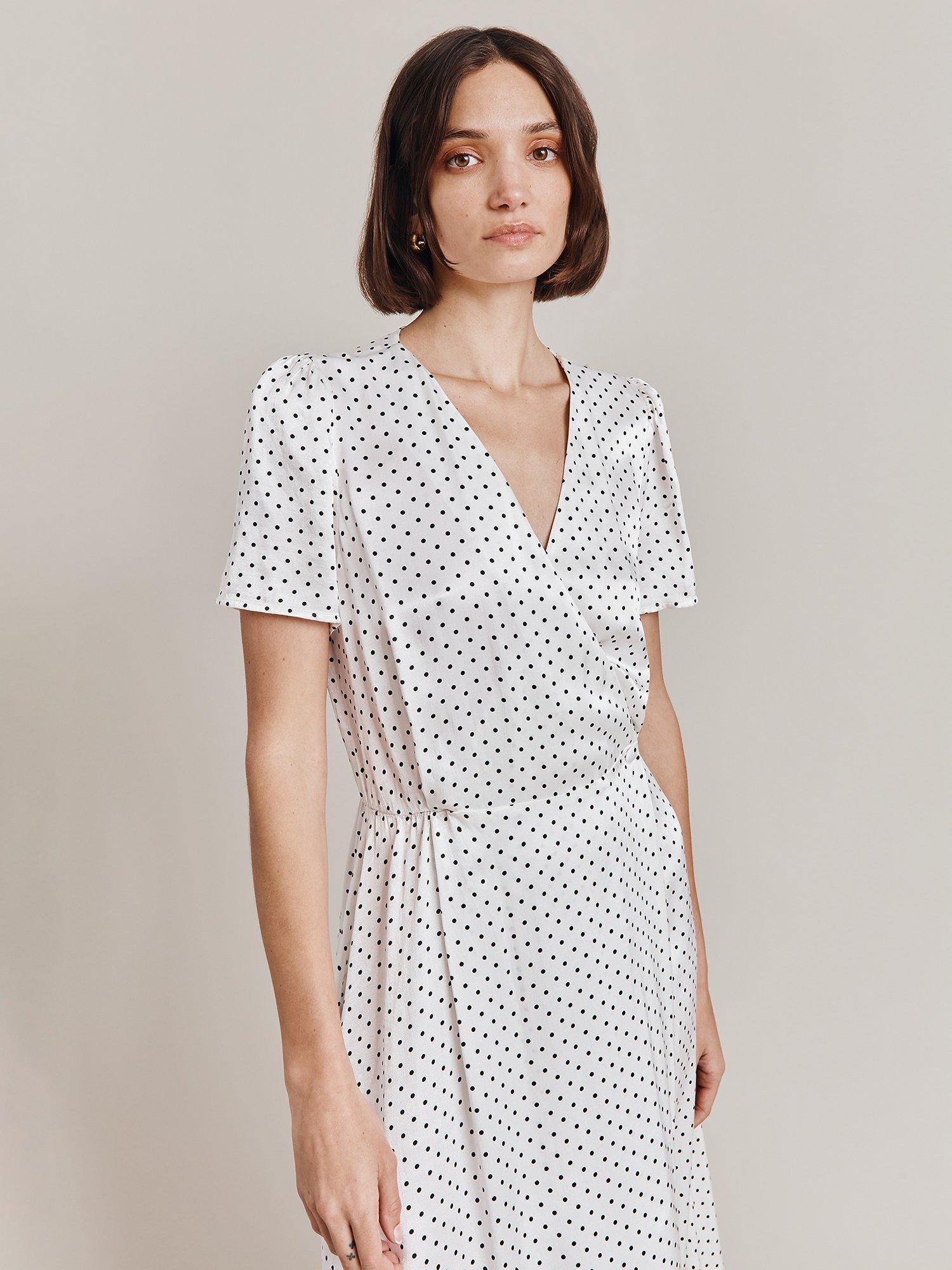 Product image 3 of 4, which shows Ghost Hana Polka Dot Print Midi Dress, Ivory/Multi, L