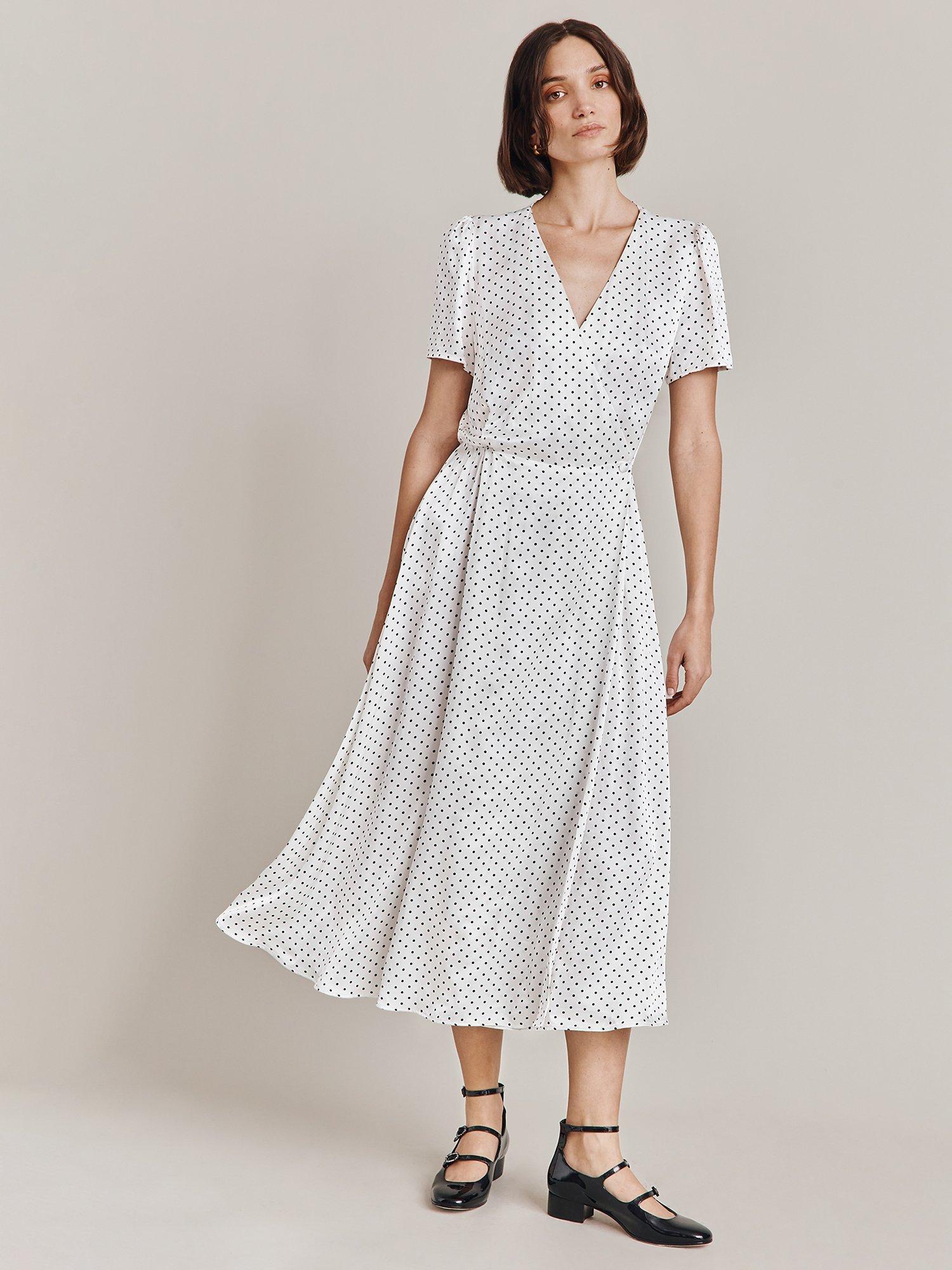Product image 4 of 4, which shows Ghost Hana Polka Dot Print Midi Dress, Ivory/Multi, L