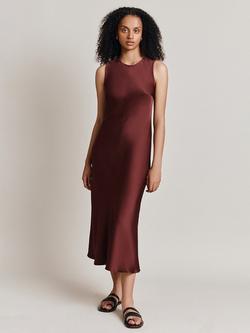 Ghost Steph Satin Midi Dress, Russet