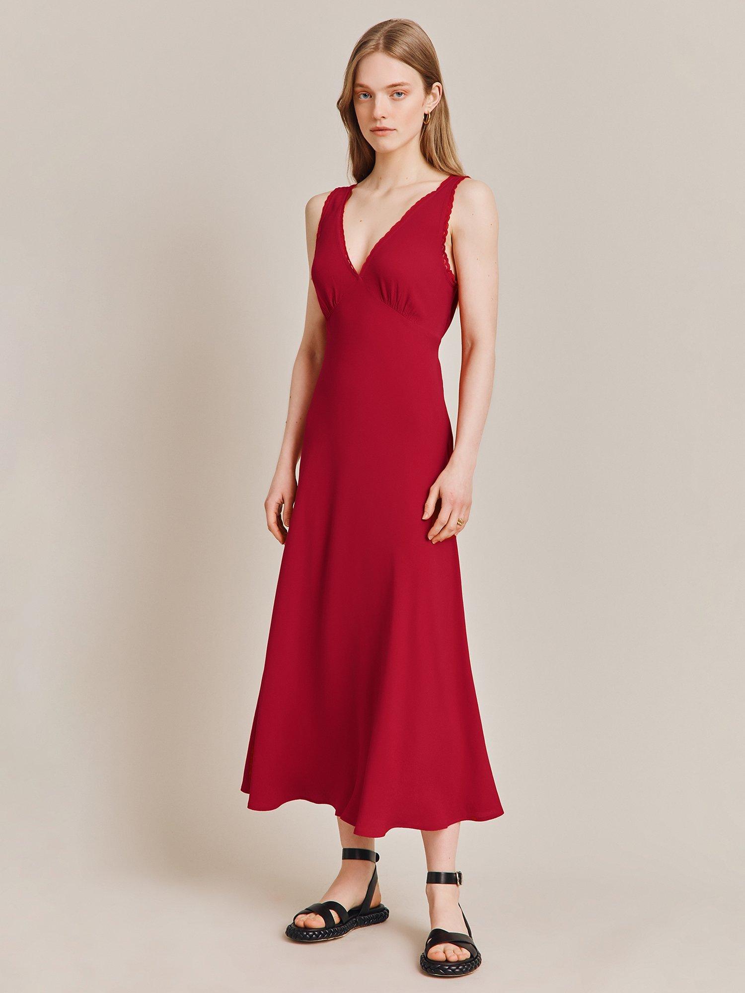 Ghost Eleanor Empire Line Midi Dress, Dark Red, Dark Red