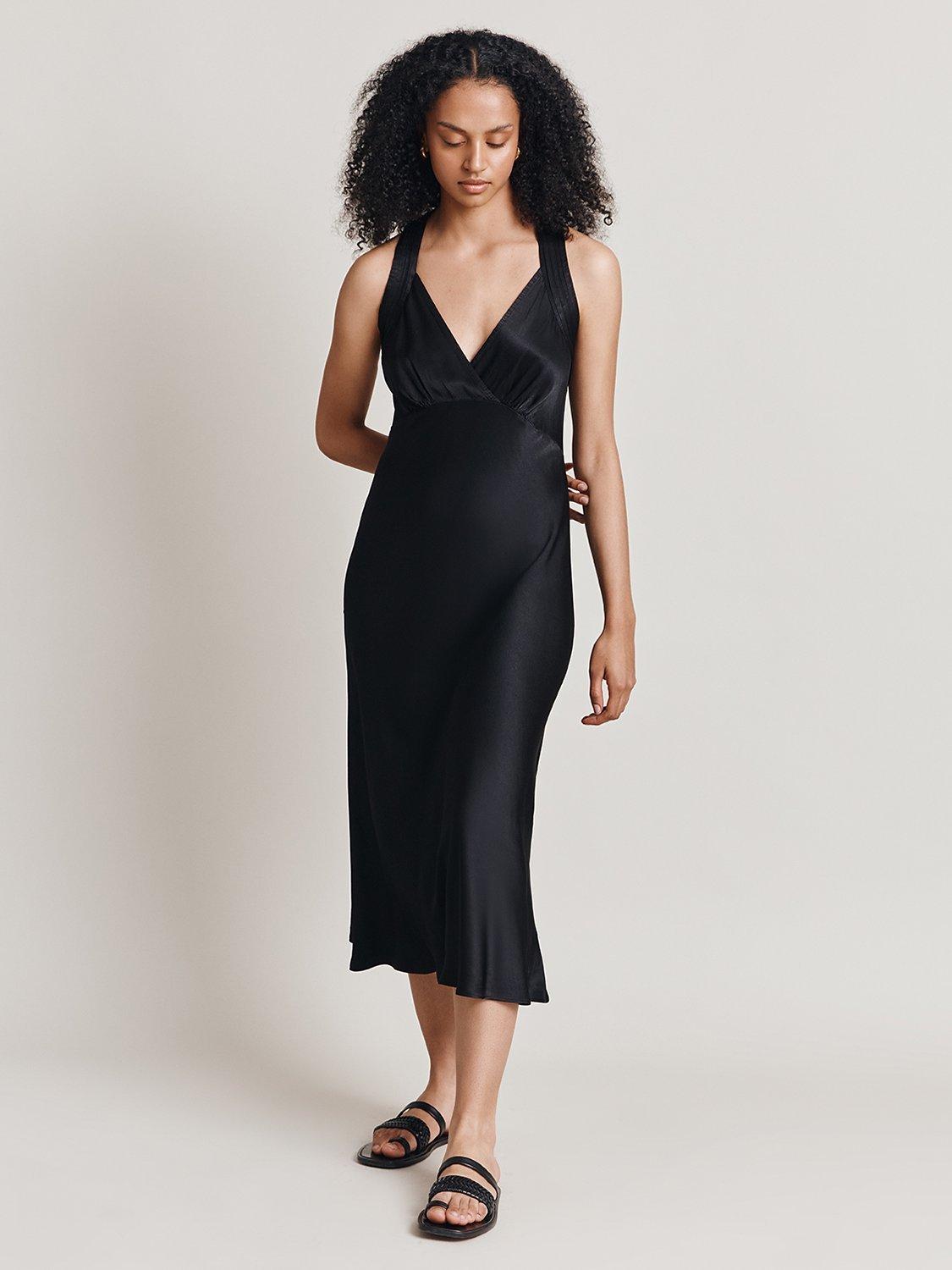 Ghost Lua Plain Satin Midi Dress, Black