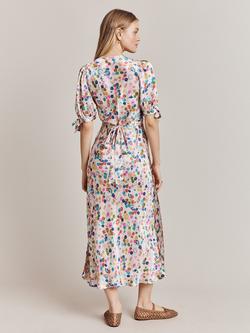 Ghost Josephine Satin Floral Midi Dress, Pink/Multi - view 2, Pink/Multi