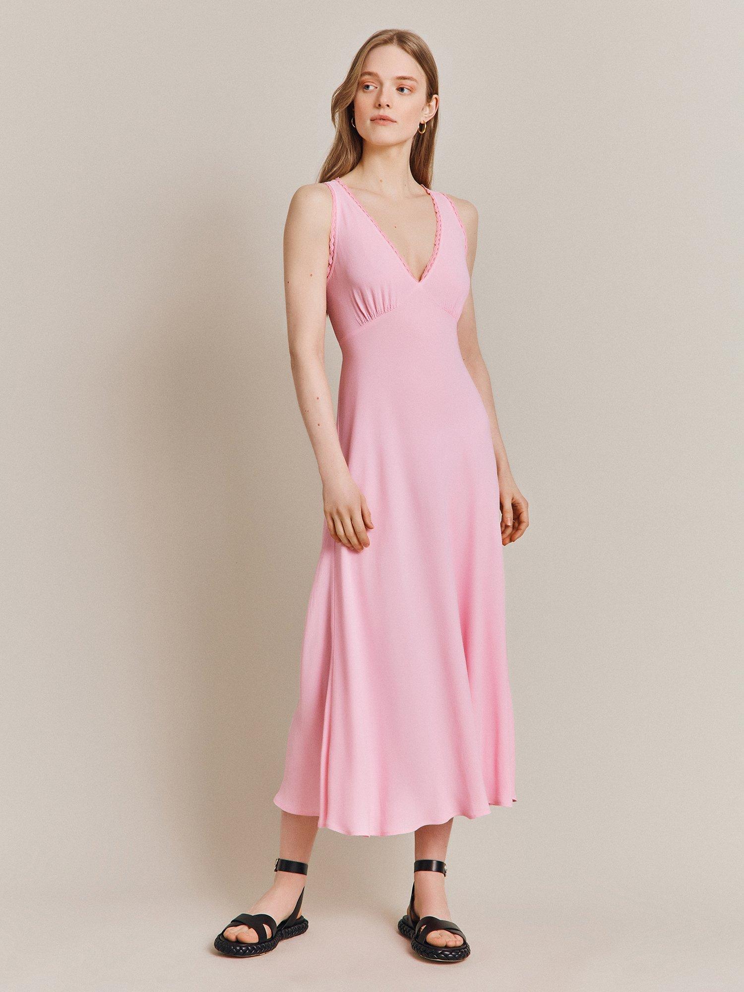 Ghost Eleanor Empire Line Midi Dress, Dark Red, Pale Rose