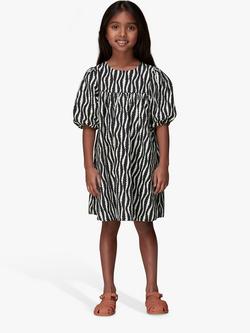 Whistles Kids' Optical Phoebe Dress, Black/White, Black/White