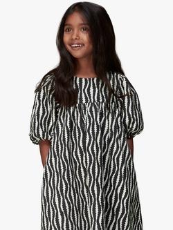 Whistles Kids' Optical Phoebe Dress, Black/White - view 2, Black/White