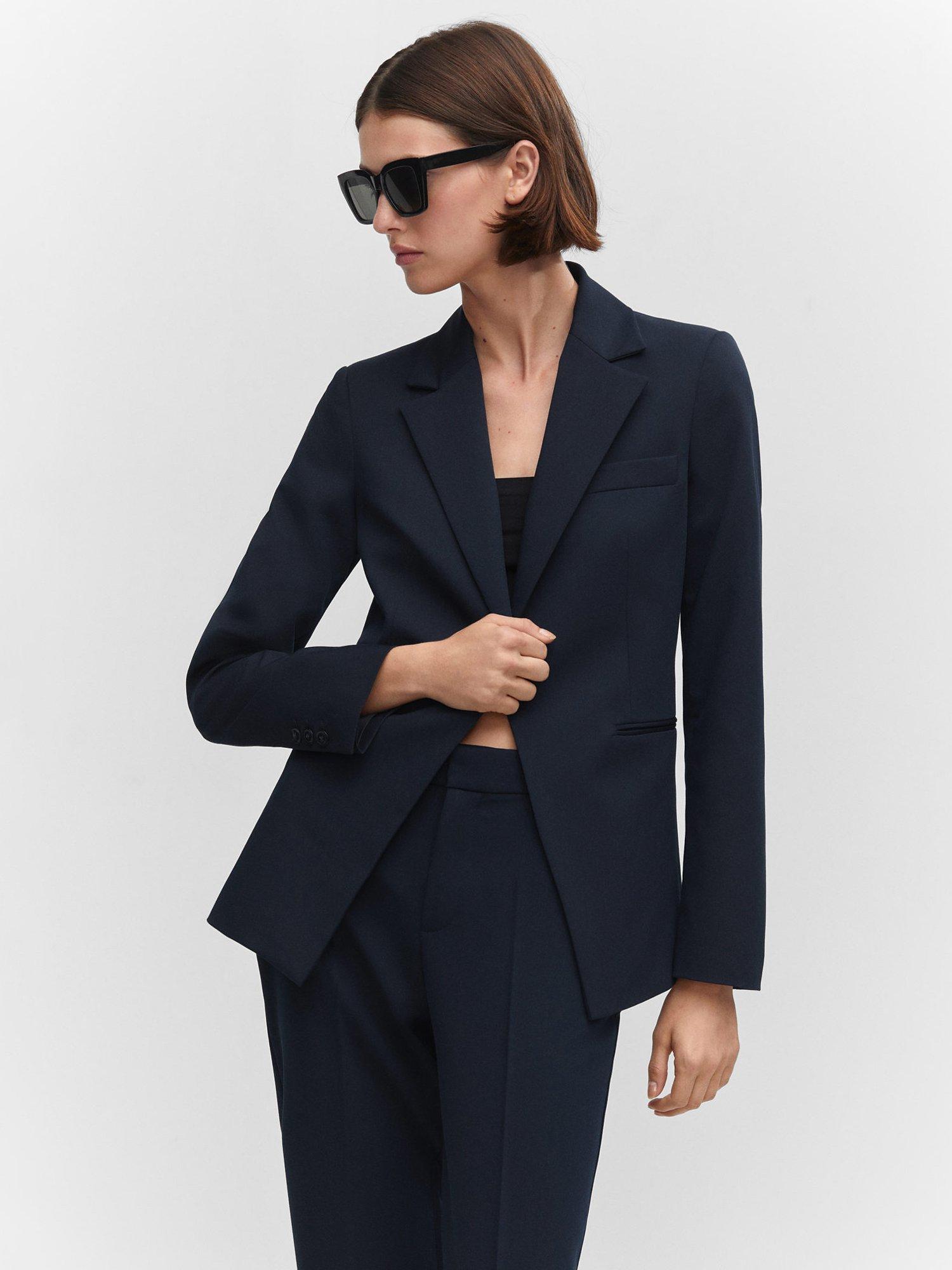Mango Boreal Single Breasted Blazer, Navy