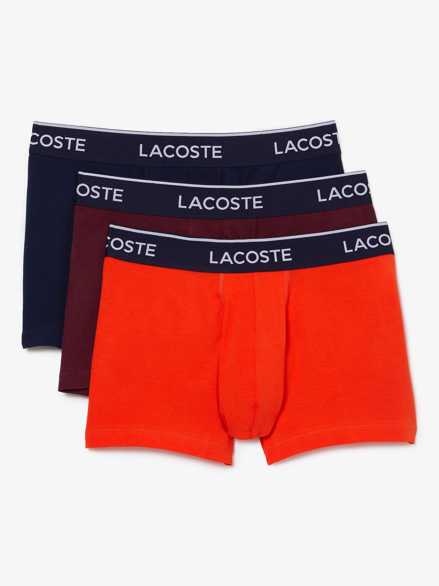 Lacoste Three Tone Waistband Iconic Trunks, Pack of 3, Burgundy/Orange/Navy