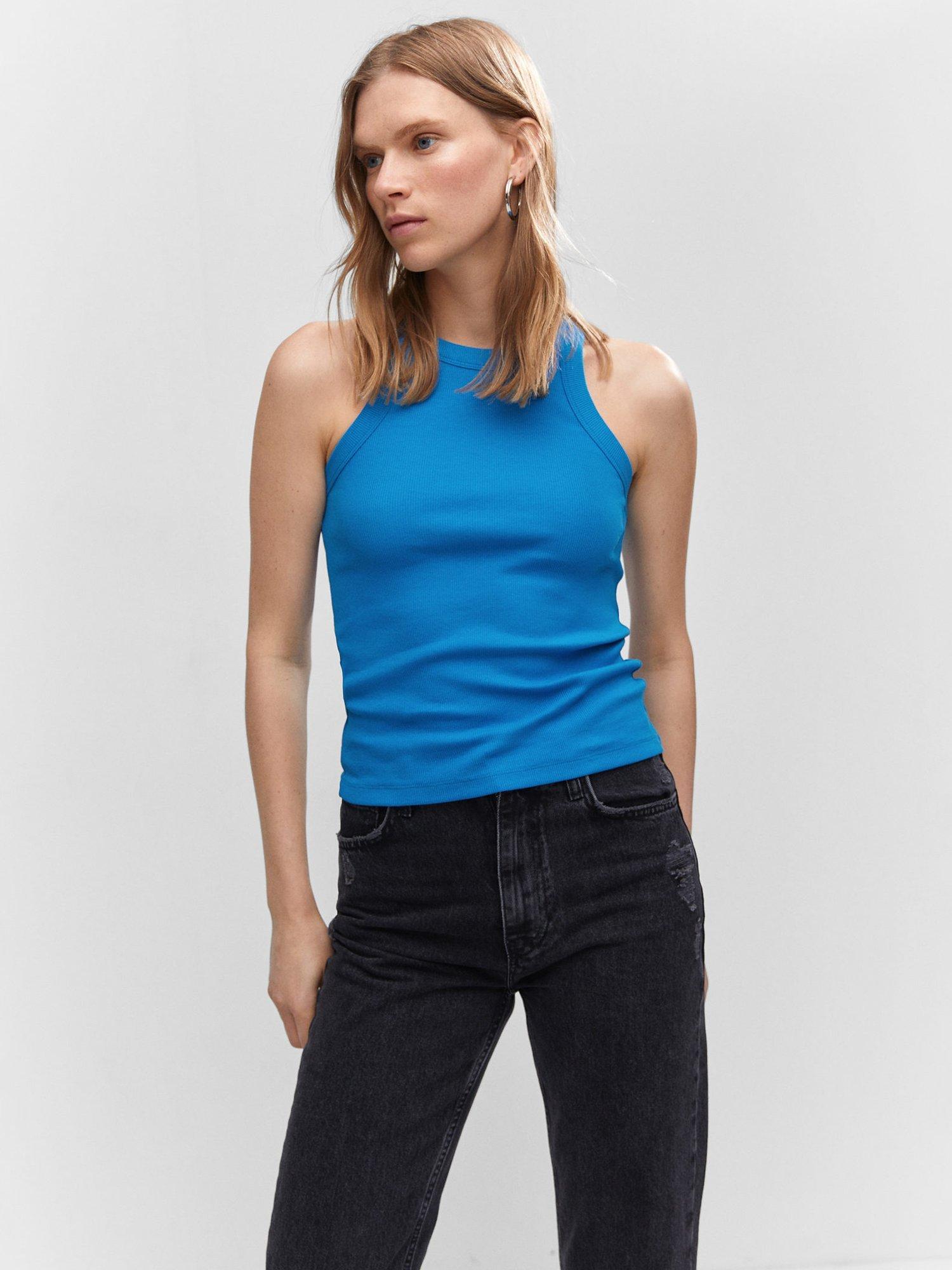 Mango Boni Sleeveless Top, Medium Blue