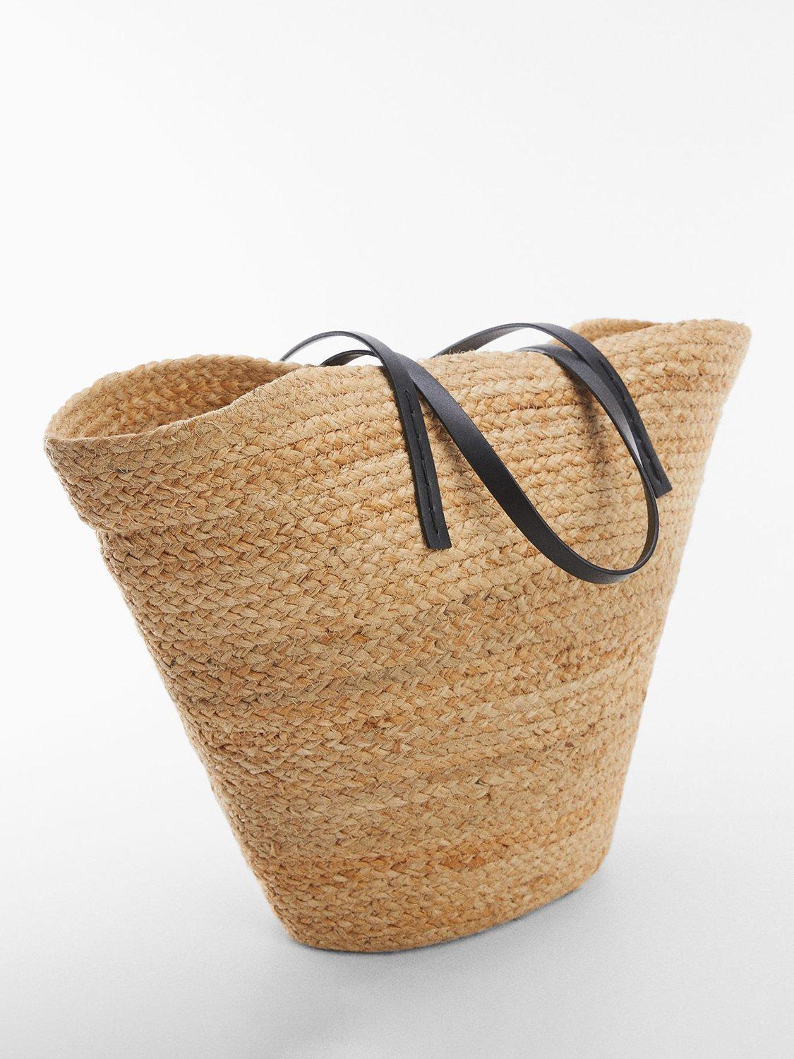 Mango Menorca Jute Basket Bag, Black