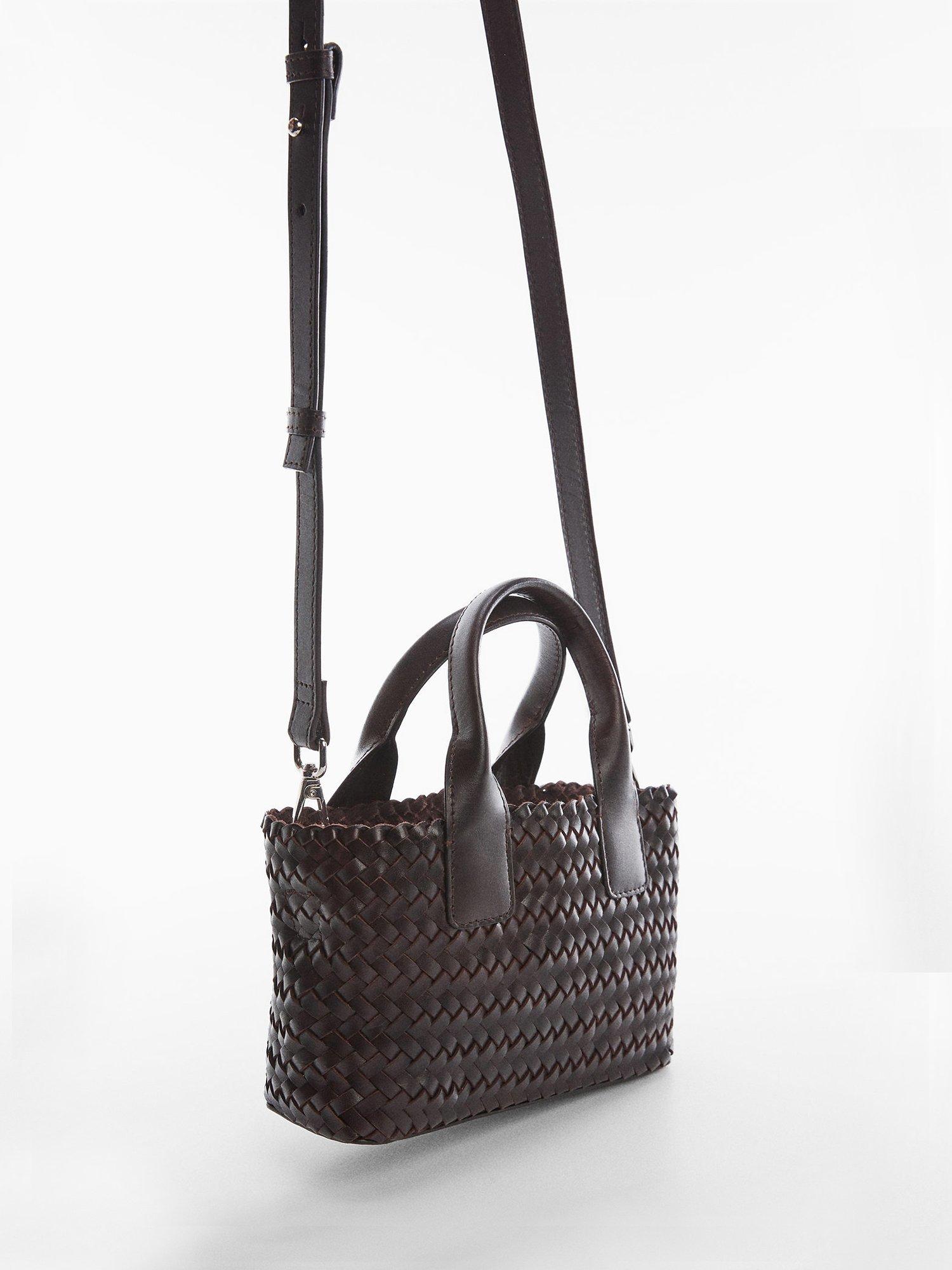 Mango Gardenia Woven Leather Tote Bag, Dark Brown