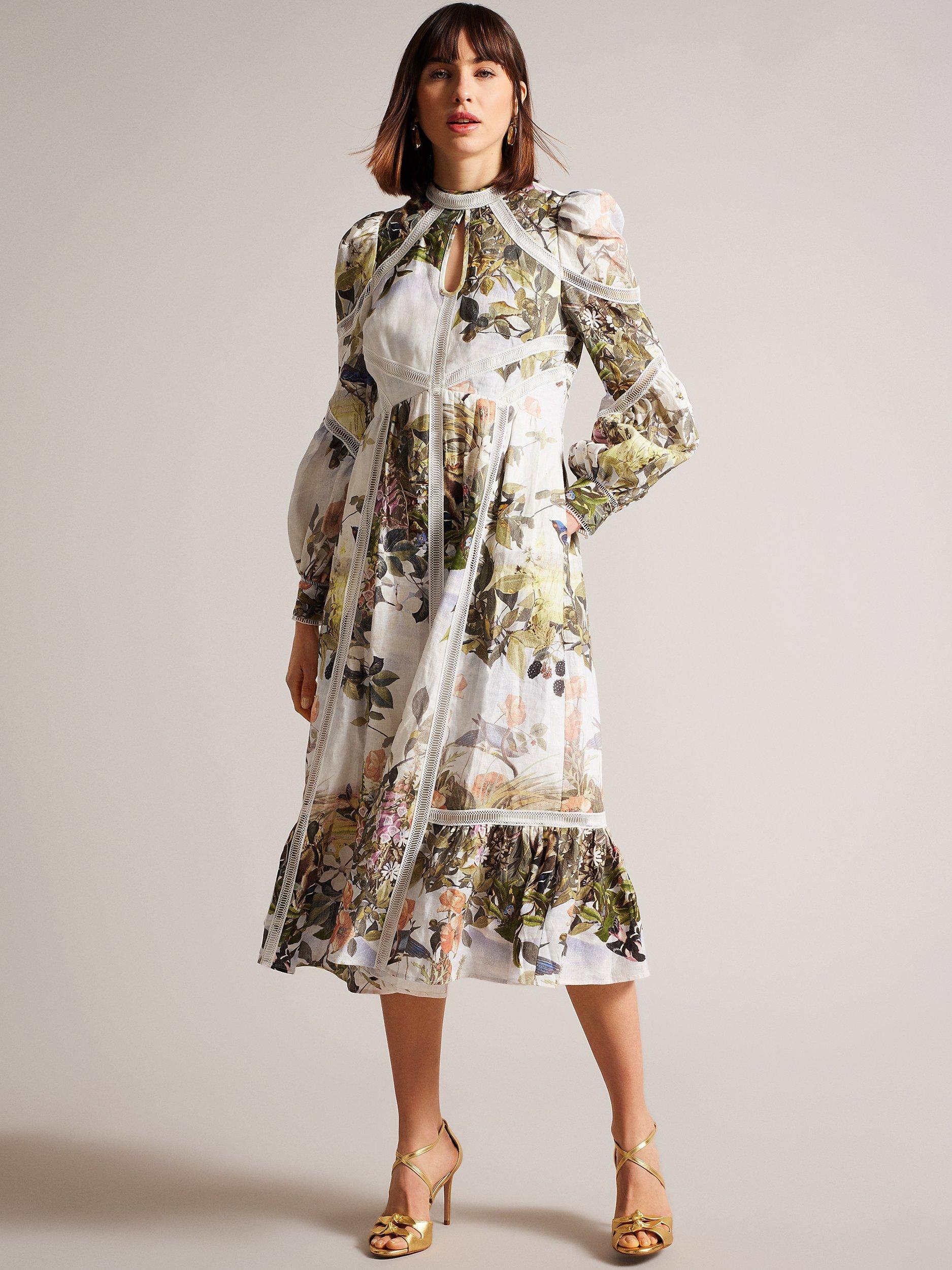Ted Baker Maylily Ladder Trim High Neck Dress, White/Multi