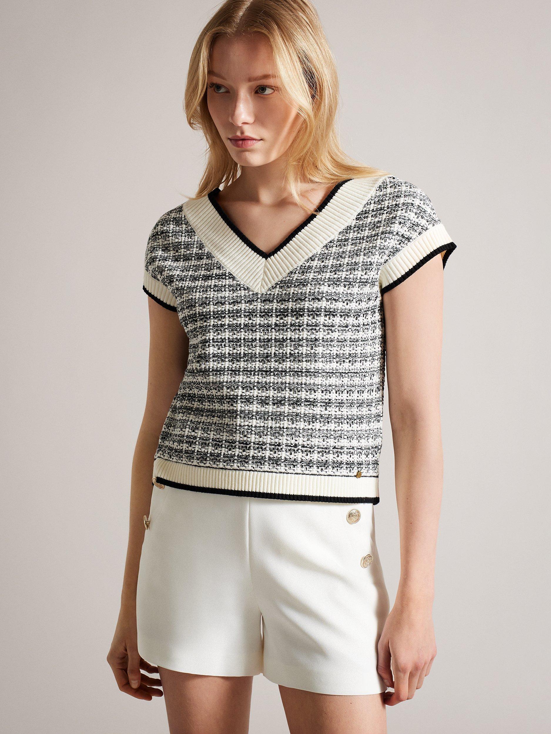 Ted Baker Lauryin Checked Easy Fit Vest, Black/Natural