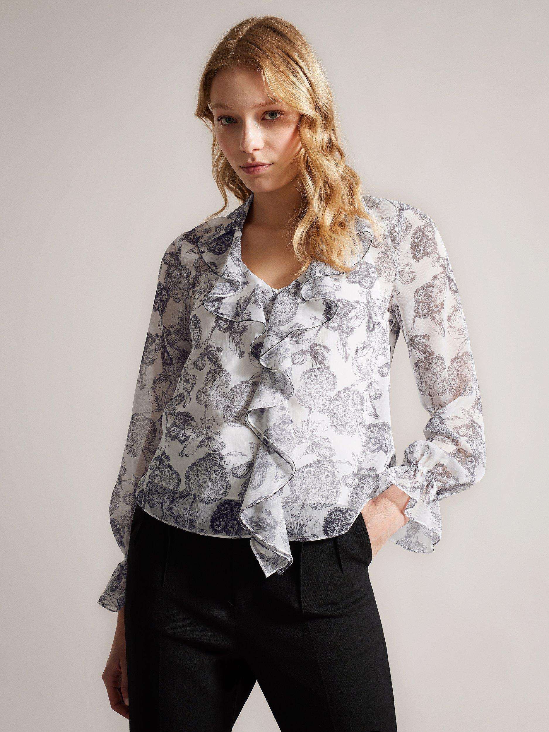 Ted Baker Anniye Ruffle Blouse, White/Multi