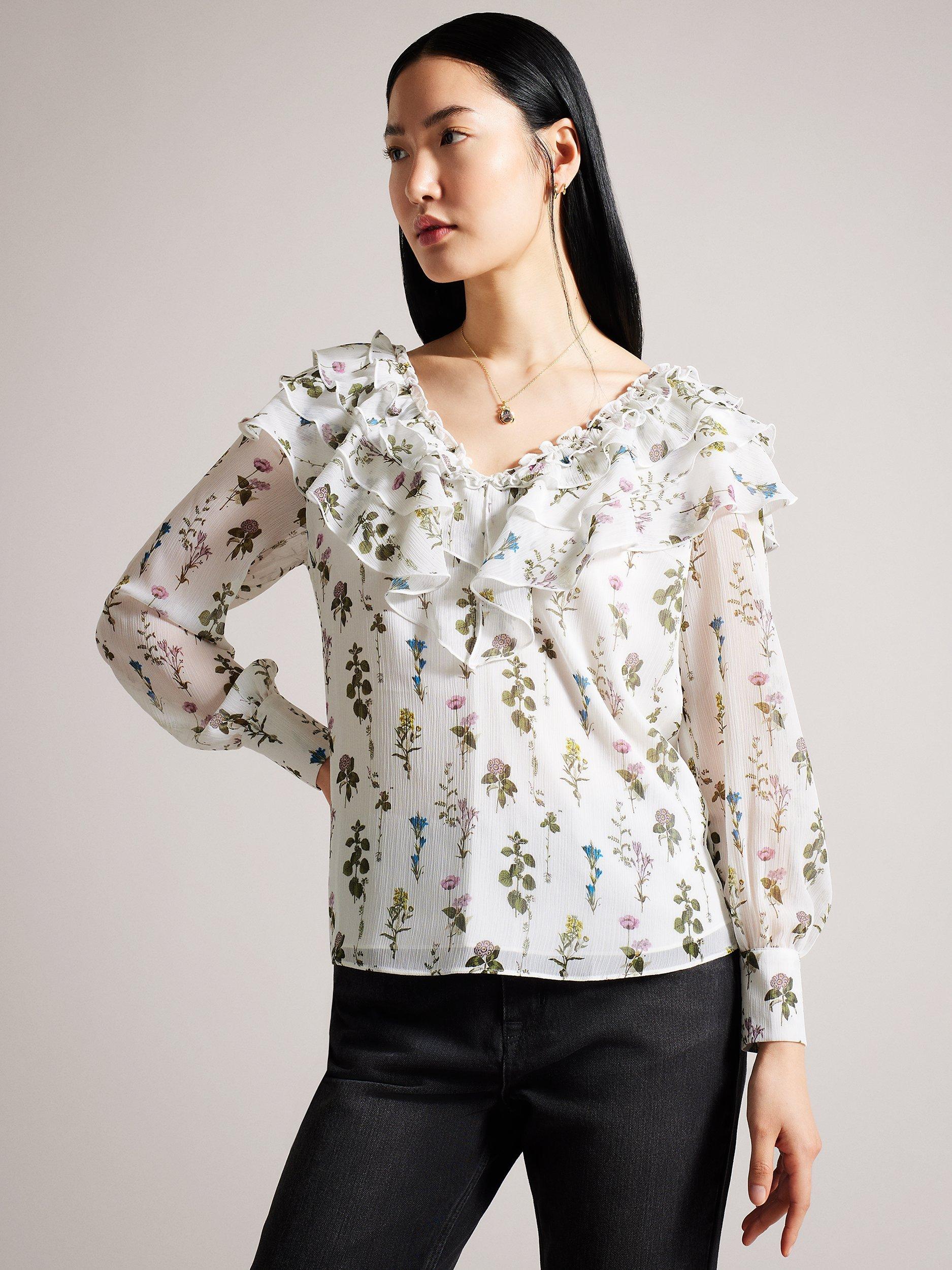 Ted Baker Avarose Frilled V-Neck Blouse, White