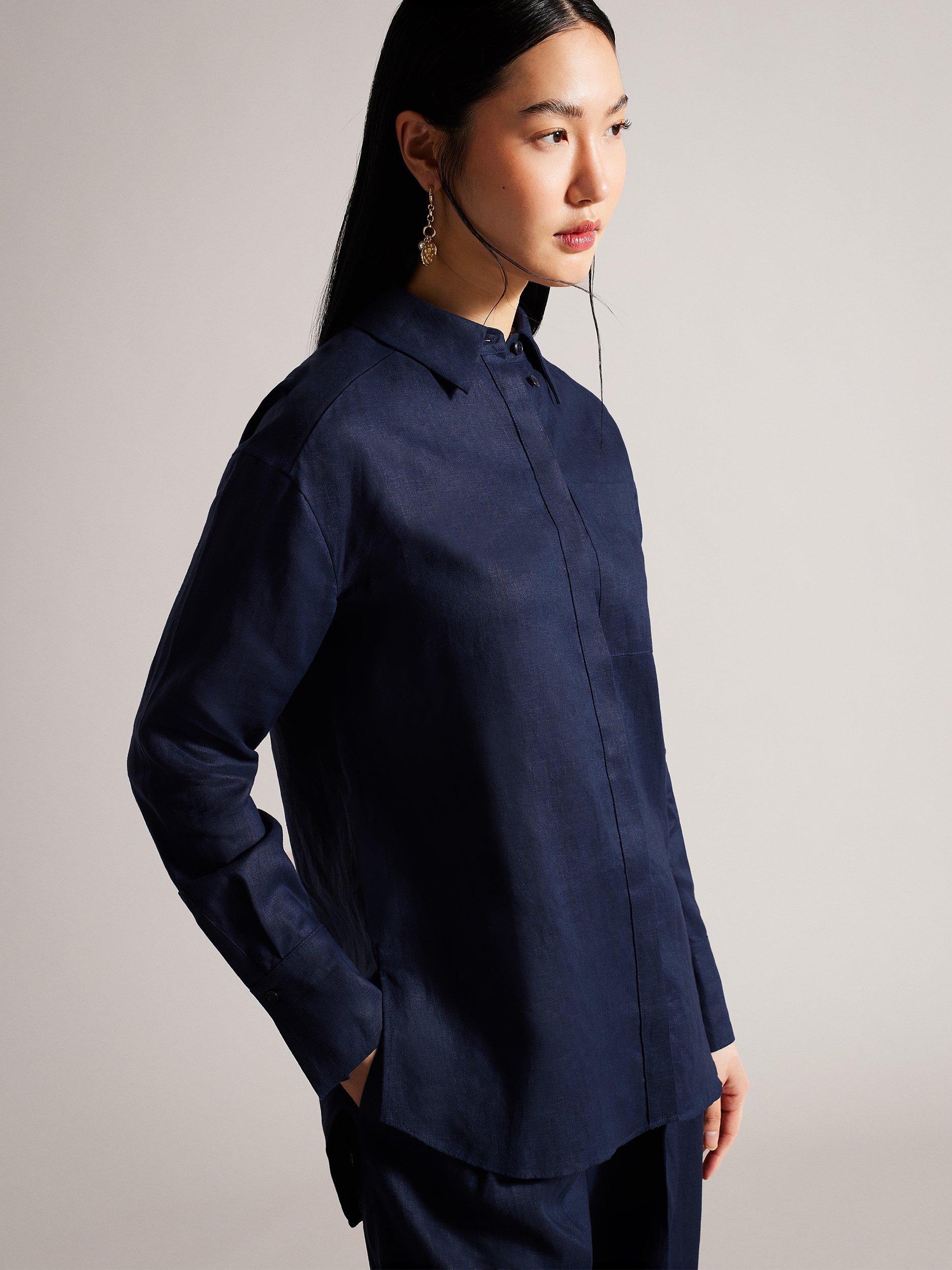 Ted Baker Dorahh Longline Linen Shirt, Navy