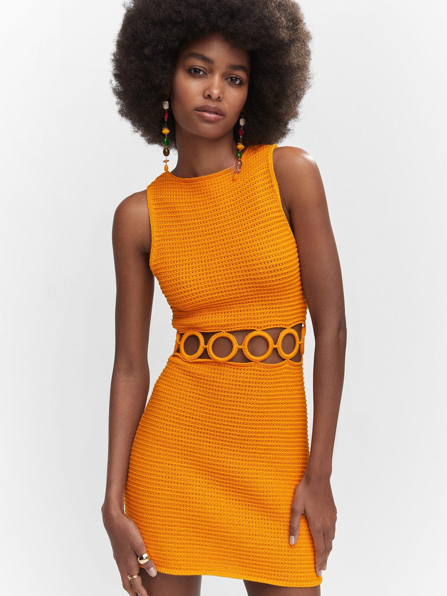 Mango Cut Out Mini Dress, Yellow