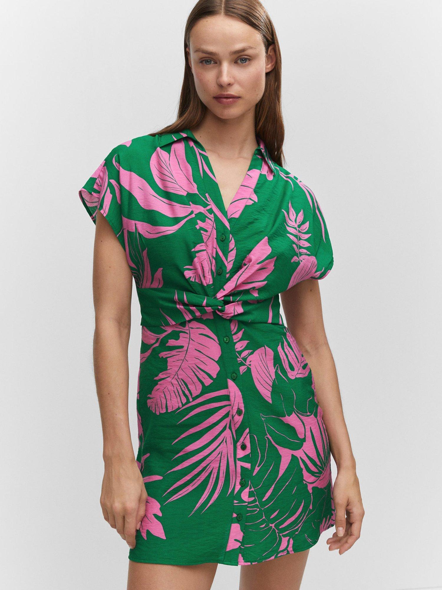 Mango Mila Shirt Mini Dress, Green