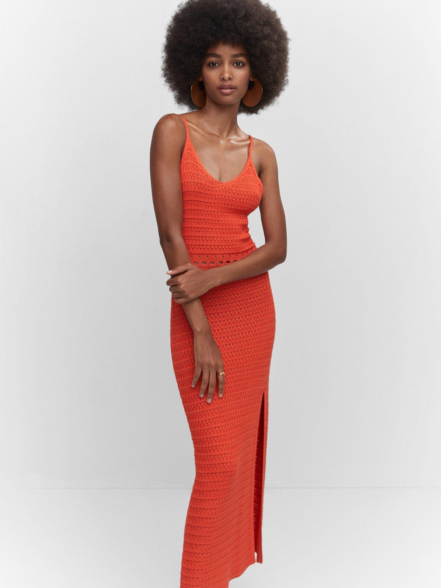 Mango Crespo Textured Knit Dress, Bright Red