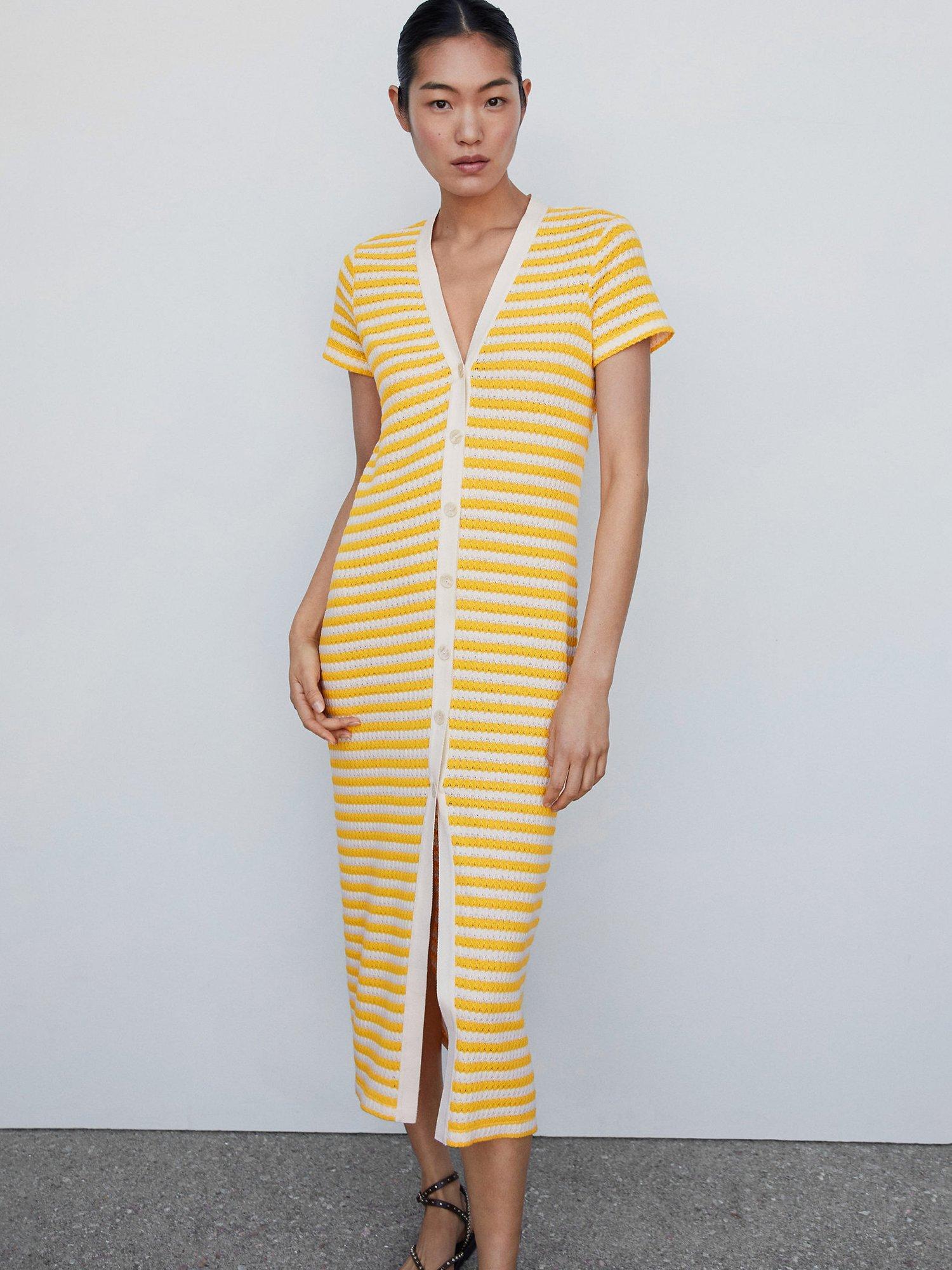 Mango Tuni Stripe Knit Dress, Yellow