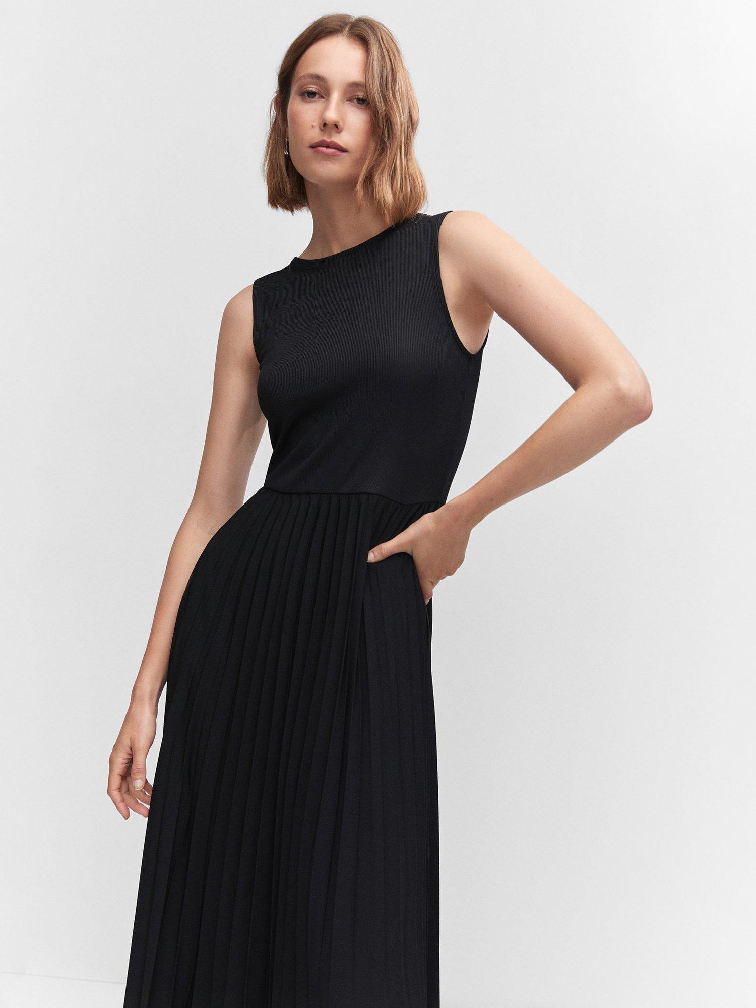 Mango Calderaa Plain Pleat Dress, Black