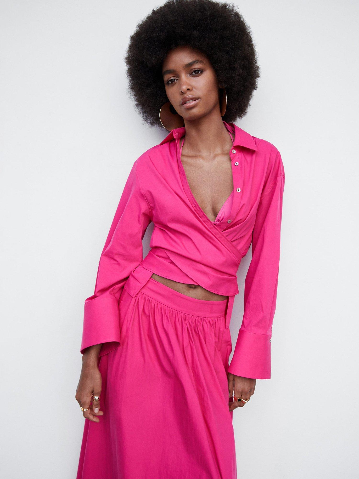 Mango Maria Plain Wrap Shirt, Bright Pink