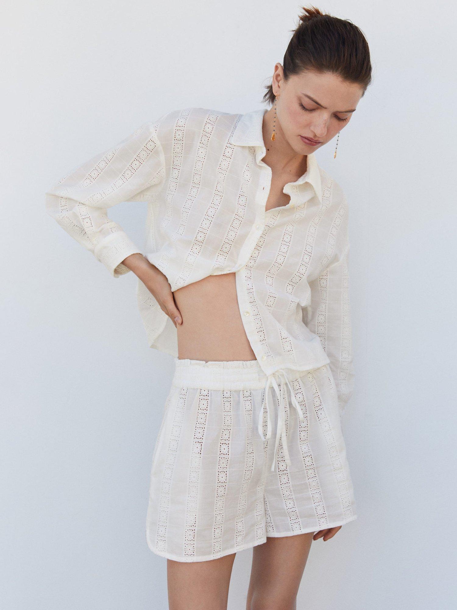 Mango Bombai Textured Stripe Shirt, White