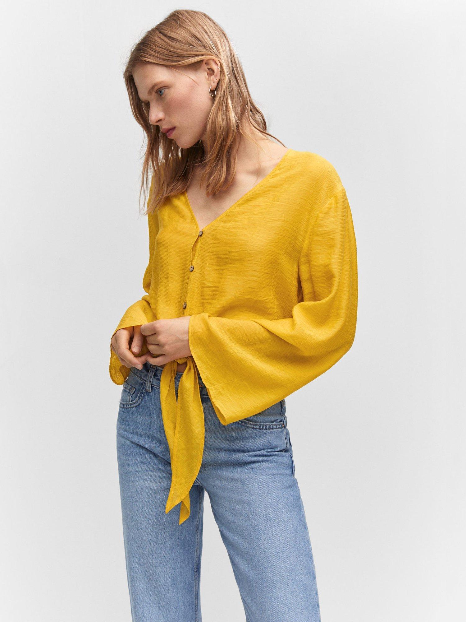 Mango Mola Tie Hem Blouse, Yellow