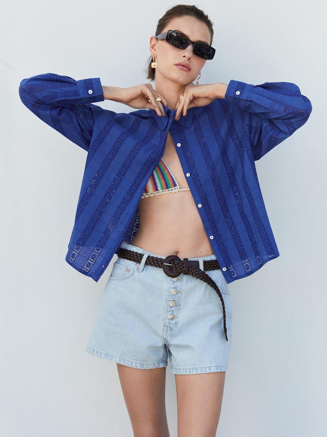 Mango Bombai Textured Stripe Shirt, Bright Blue