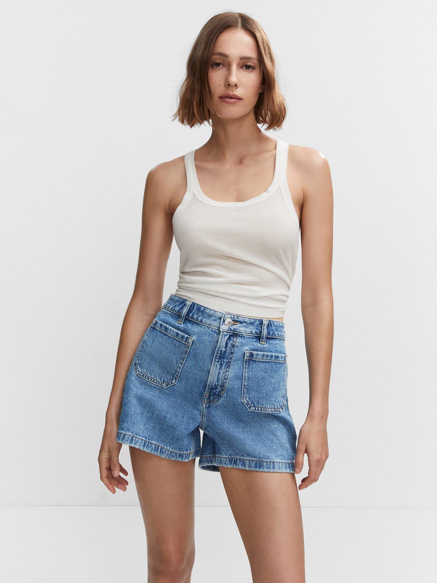 Mango Clea Denim Shorts, Open Blue