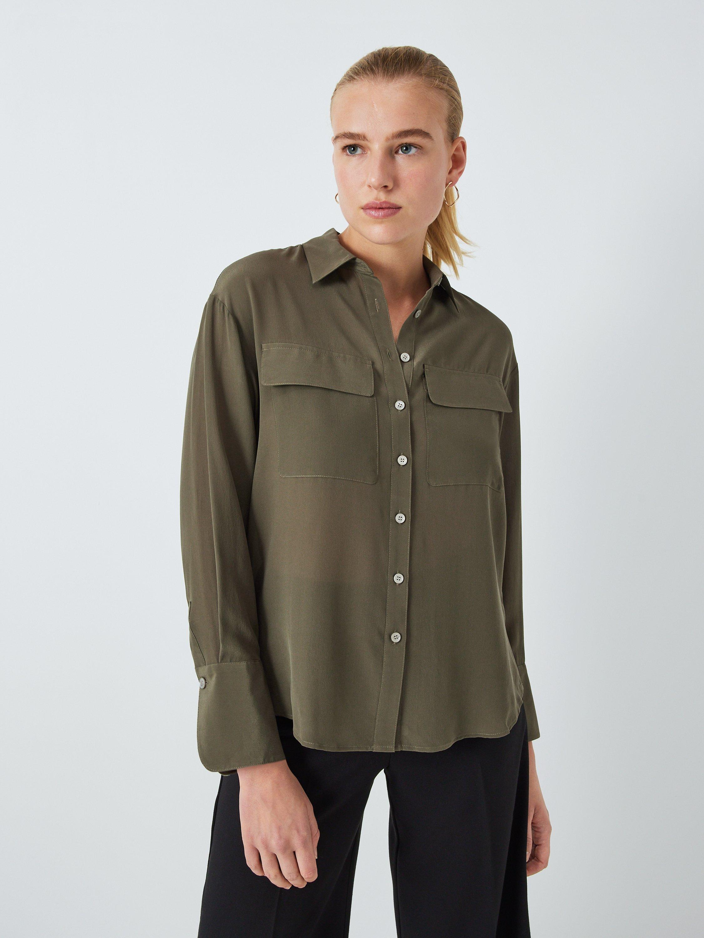 John Lewis Silk Utility Shirt, Khaki