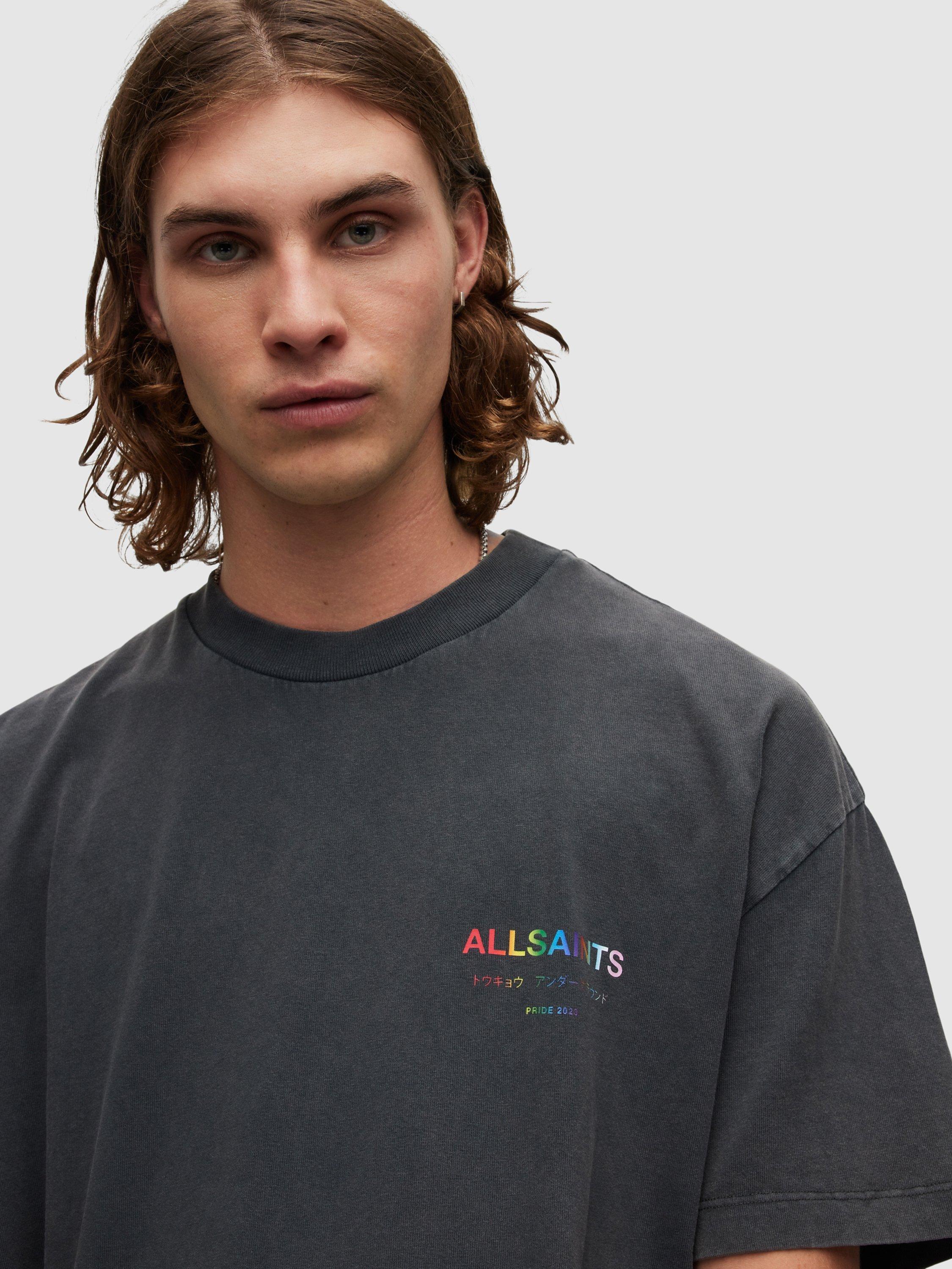 Product image 5 of 11, which shows AllSaints Underground Pride Crew Neck T-Shirt, Washed Black, L