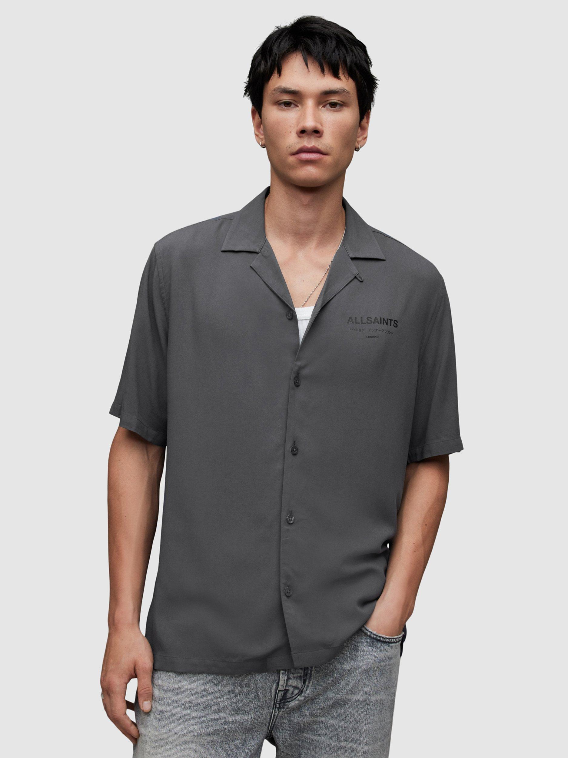 AllSaints Underground Short Sleeve Revere Collar Shirt, Pipe Grey