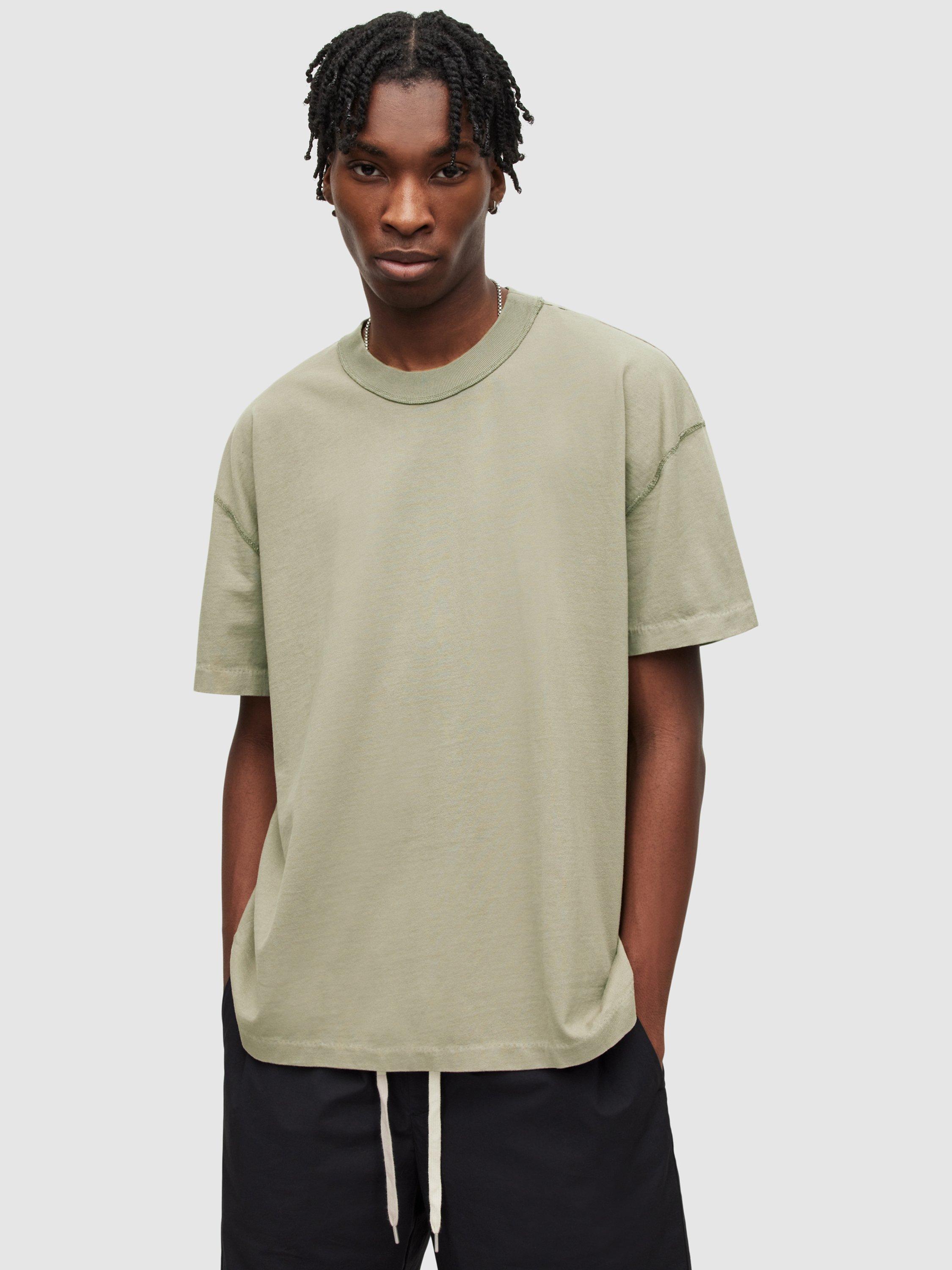 Product image 1 of 4, which shows AllSaints Isac Short Sleeve Crew Neck T-Shirt, Leaf Green, XS