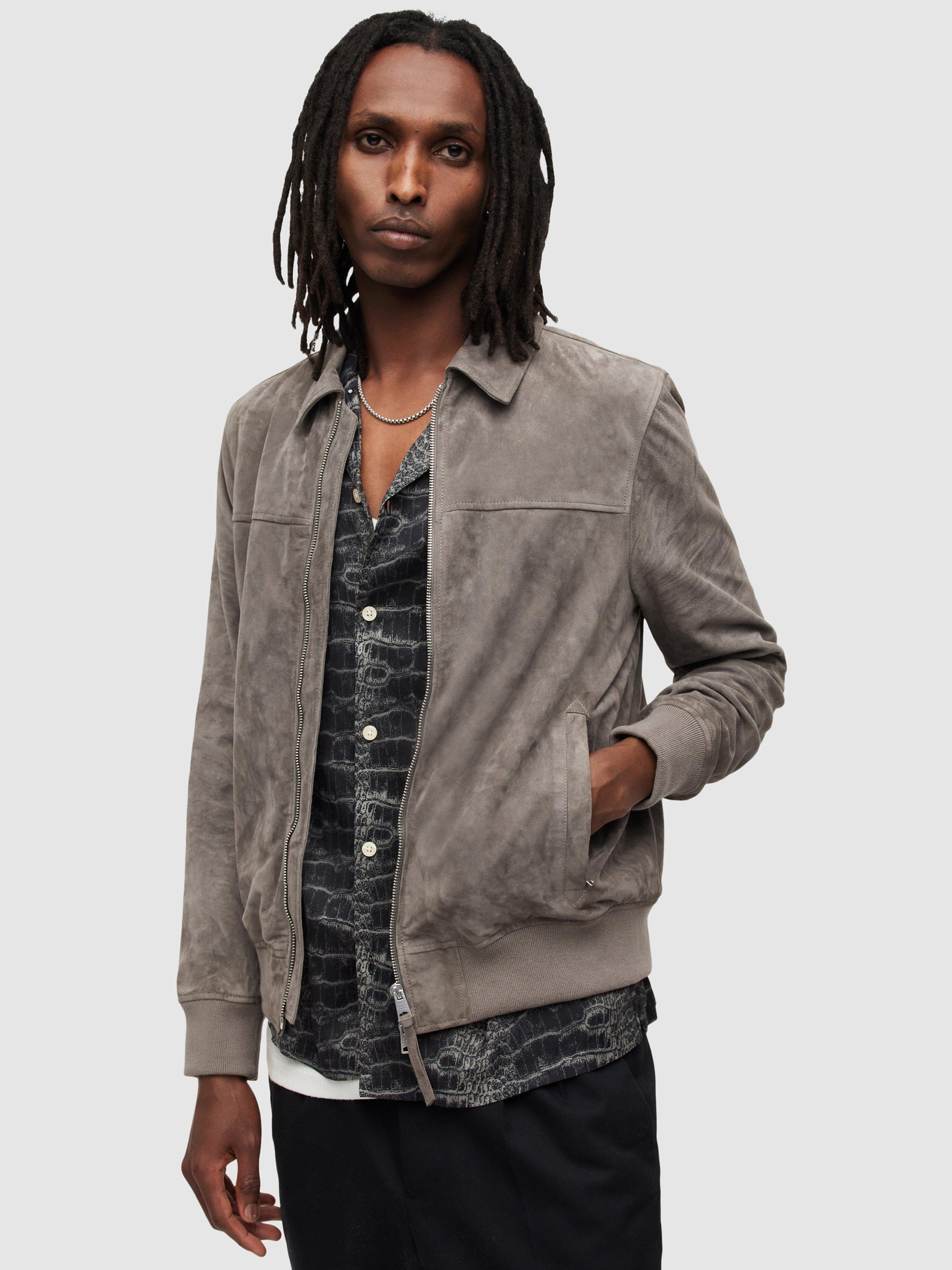 AllSaints Rashford Goat Leather Jacket, Glass Grey