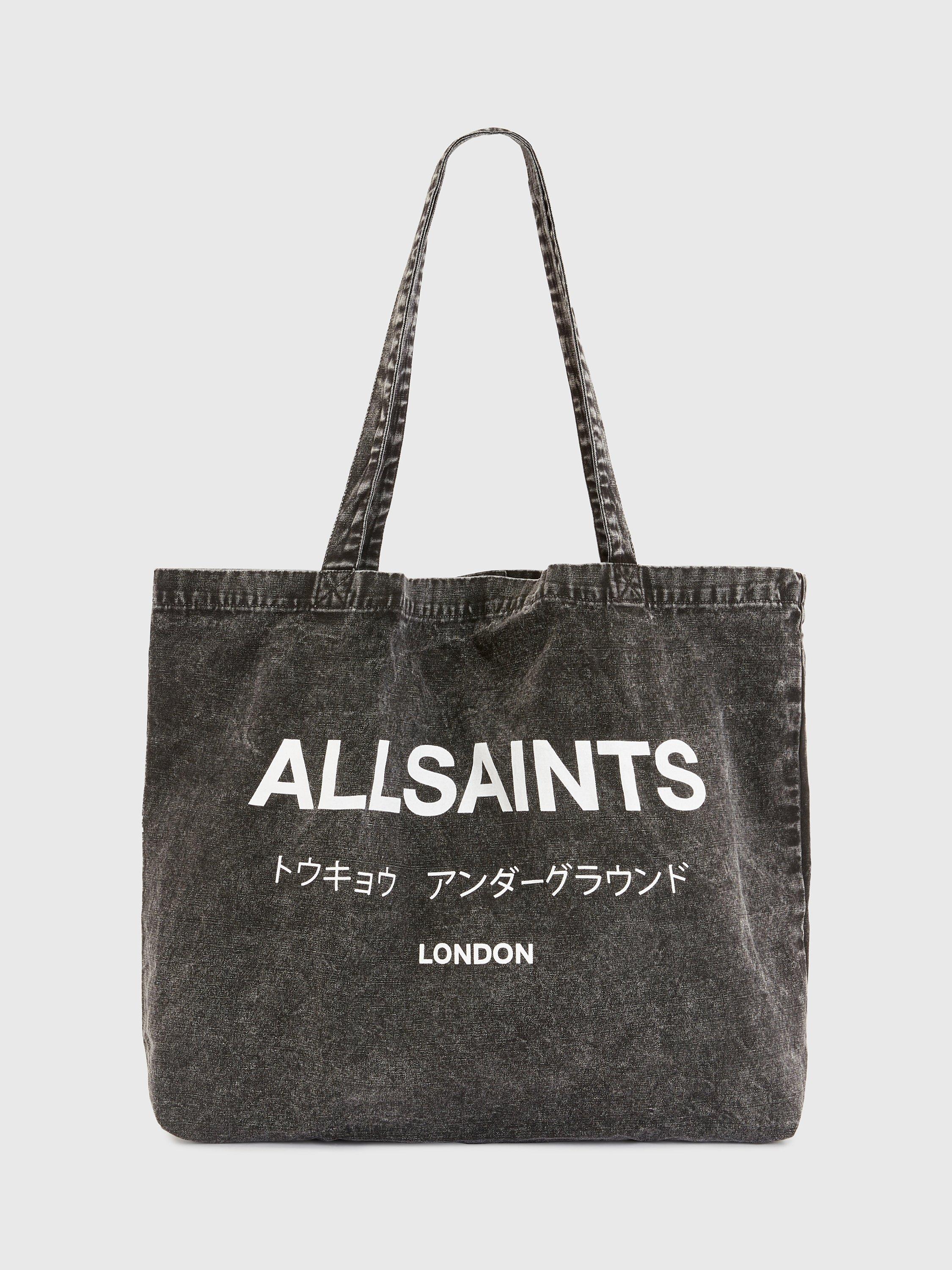 AllSaints Underground Acid Wash Tote Bag, Black/Chalk, One Size