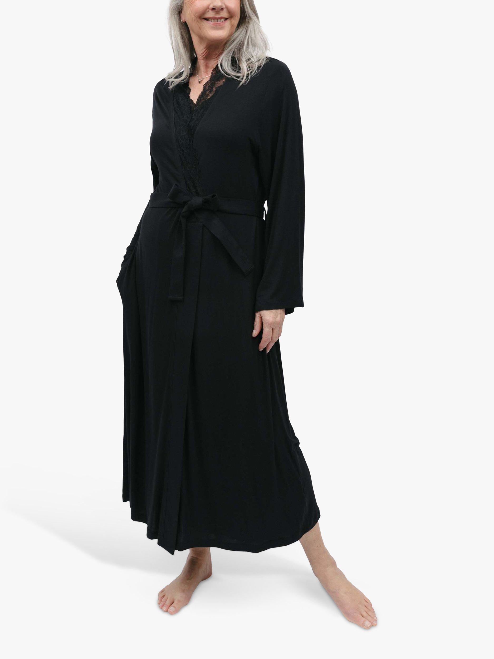 Product image 1 of 4, which shows Nora Rose by Cyberjammies Winnie Lace Detail Jersey Dressing Gown, Black, 8