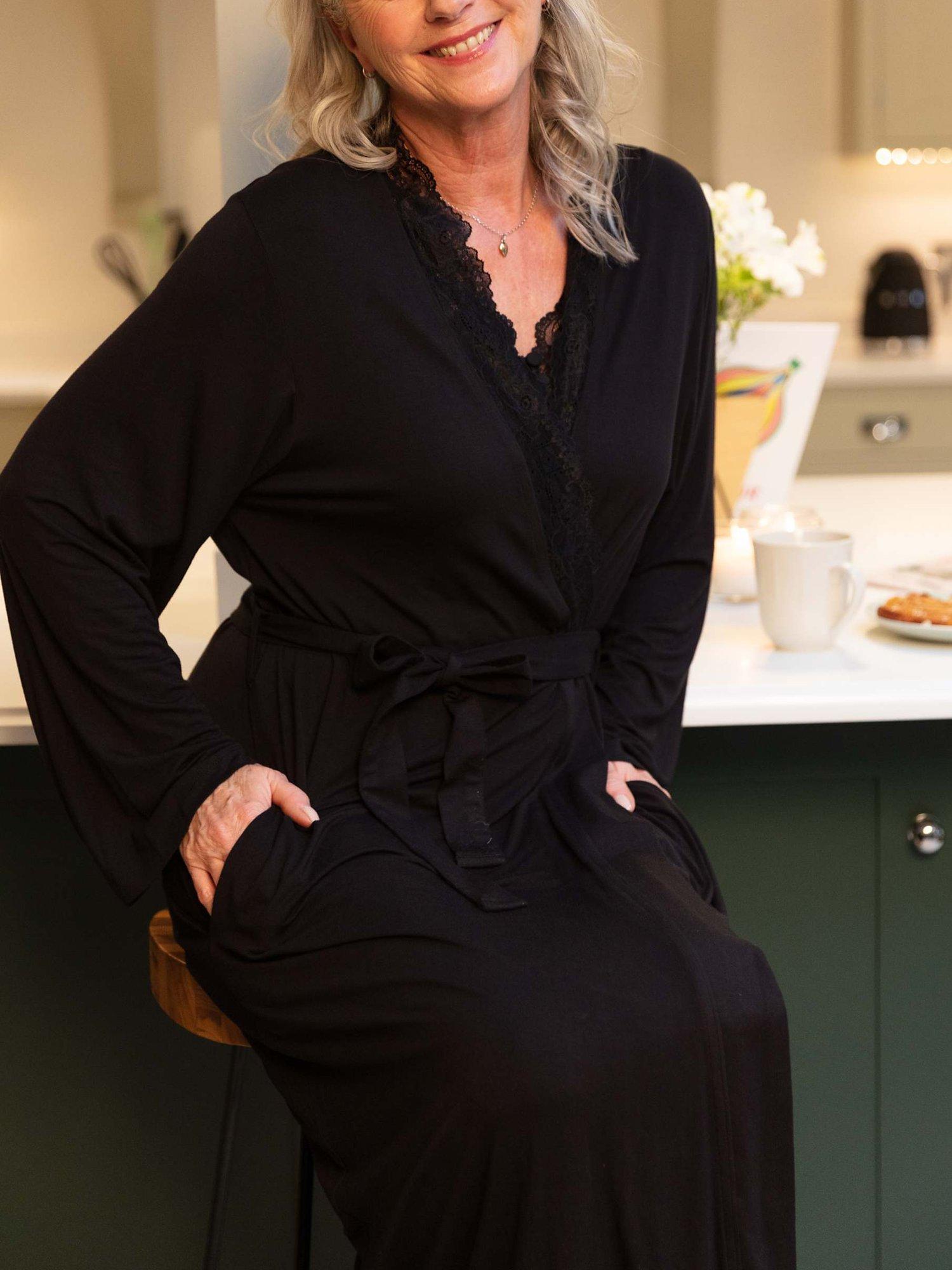 Product image 4 of 4, which shows Nora Rose by Cyberjammies Winnie Lace Detail Jersey Dressing Gown, Black, 8