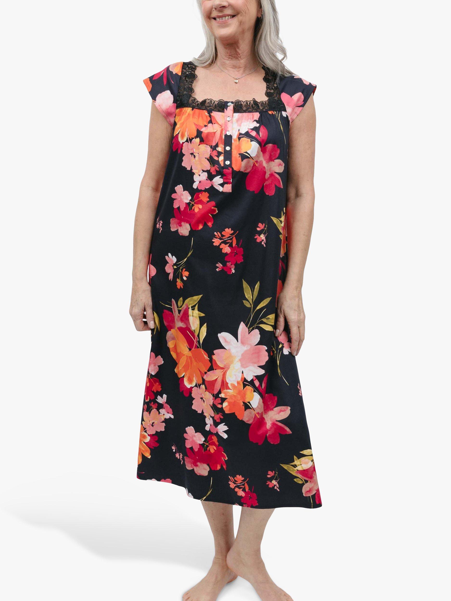 Product image 1 of 4, which shows Nora Rose by Cyberjammies Winnie Floral Print Long Nightdress, Black/Multi, 18