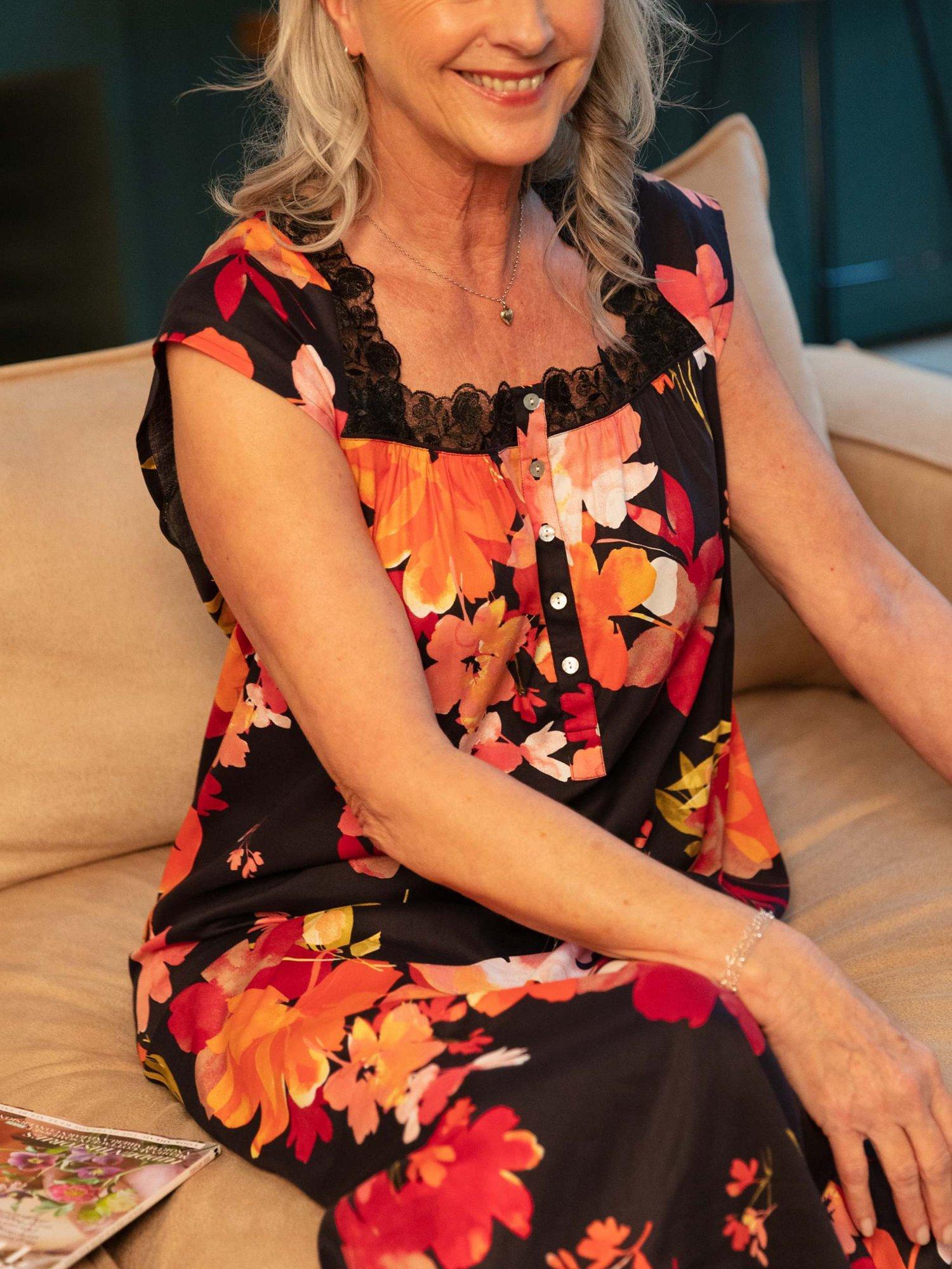 Product image 4 of 4, which shows Nora Rose by Cyberjammies Winnie Floral Print Long Nightdress, Black/Multi, 18