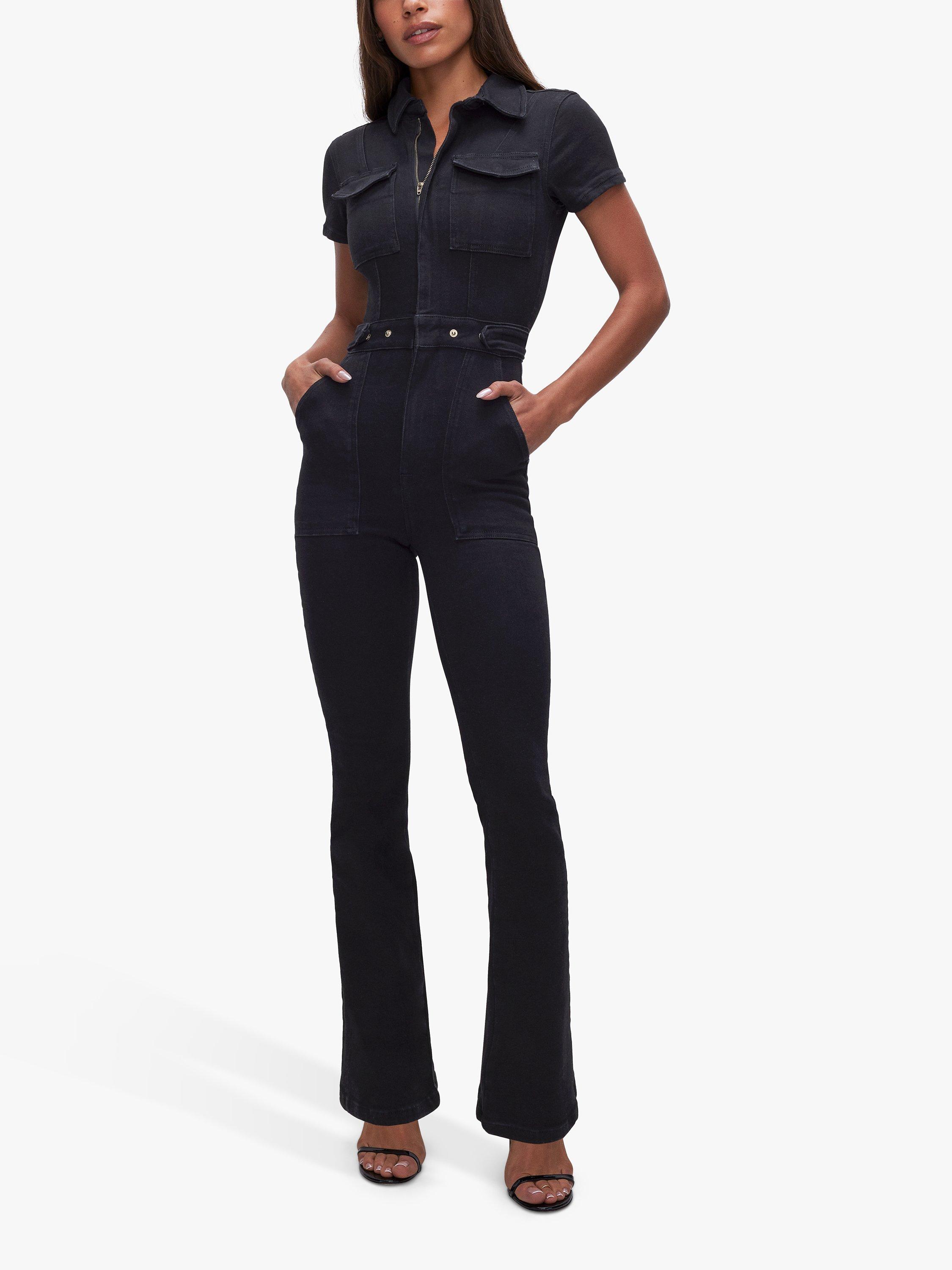 Good American Fit For Success Flared Denim Jumpsuit, Black 001