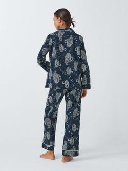 John Lewis Kendra Leopard Shirt Long Pyjama Set, Navy - view 2, Navy