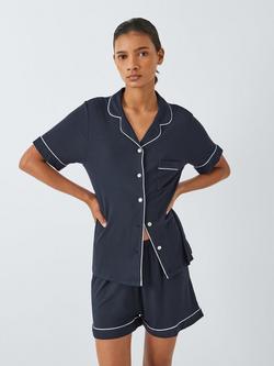 John Lewis Aria Shirt Shorty Pyjama Set, Navy