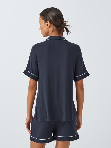 John Lewis Aria Shirt Shorty Pyjama Set - view 2, Navy