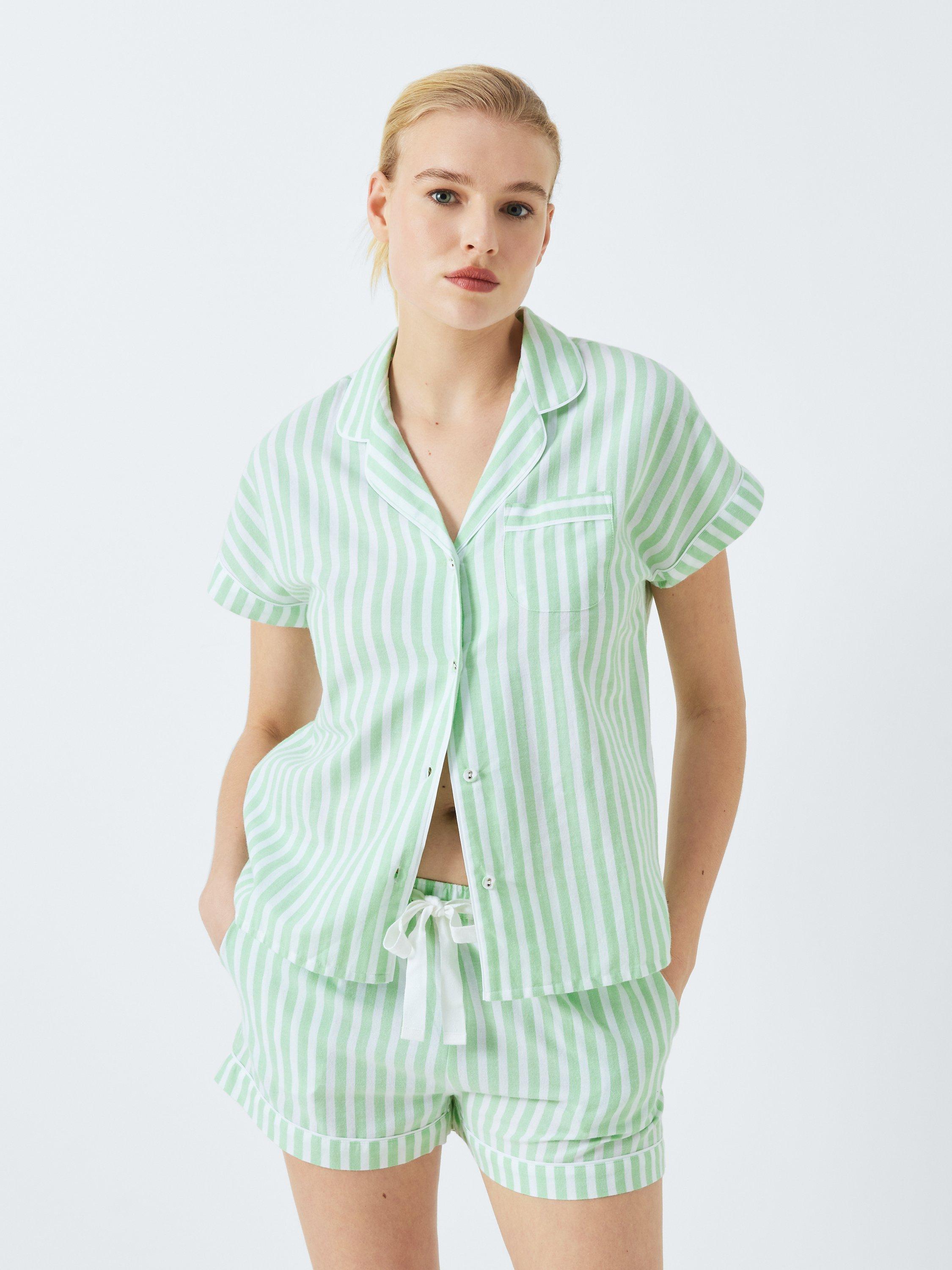 John Lewis Luna Stripe Shirt Shorty Pyjama Set, Pistachio